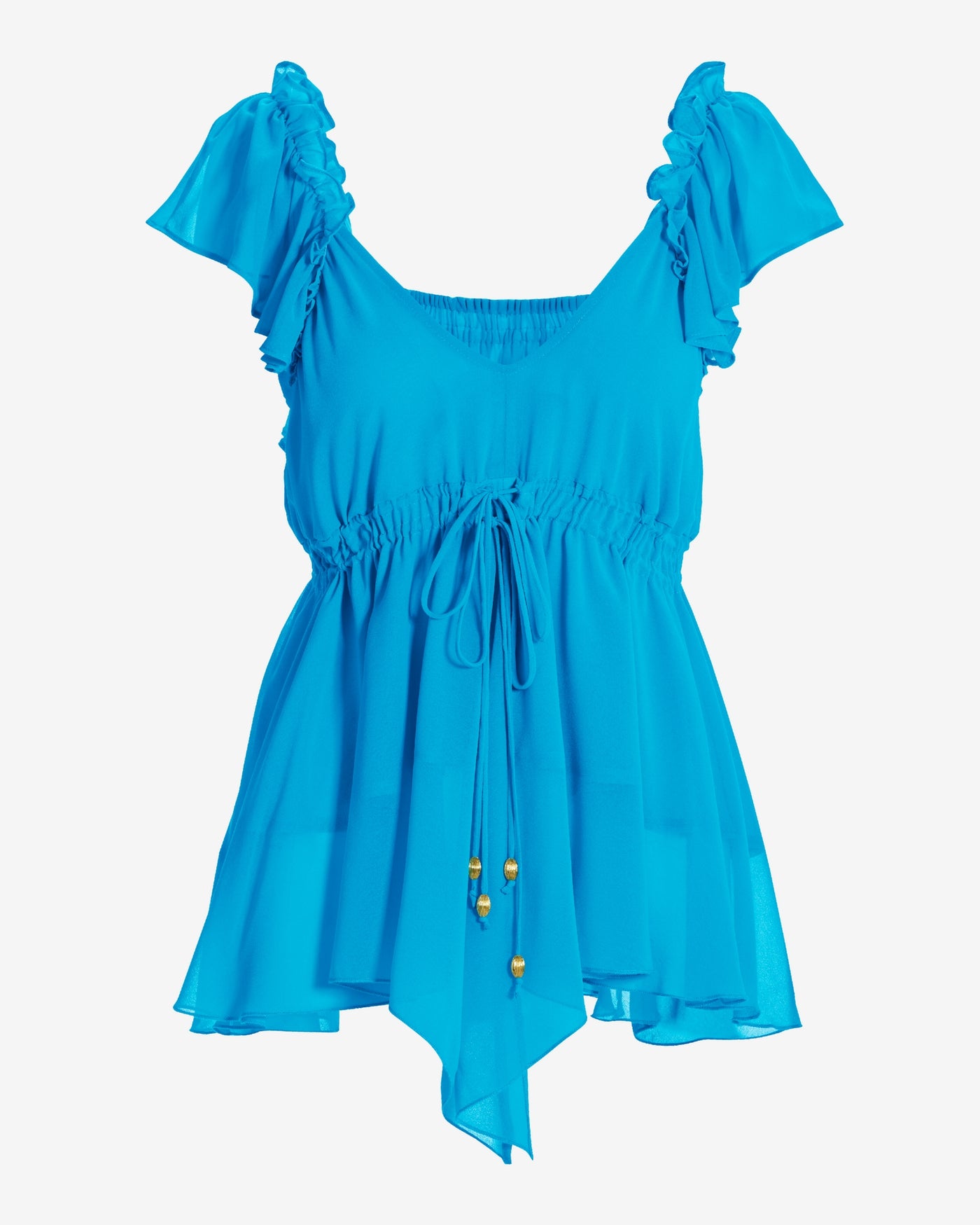 Ruffle Sleeve Tie Front Blouse Bachelor Button