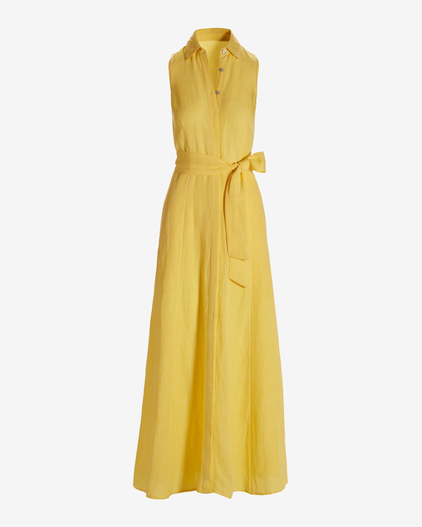 Sleeveless Linen Maxi Shirt Dress Lemon Drop
