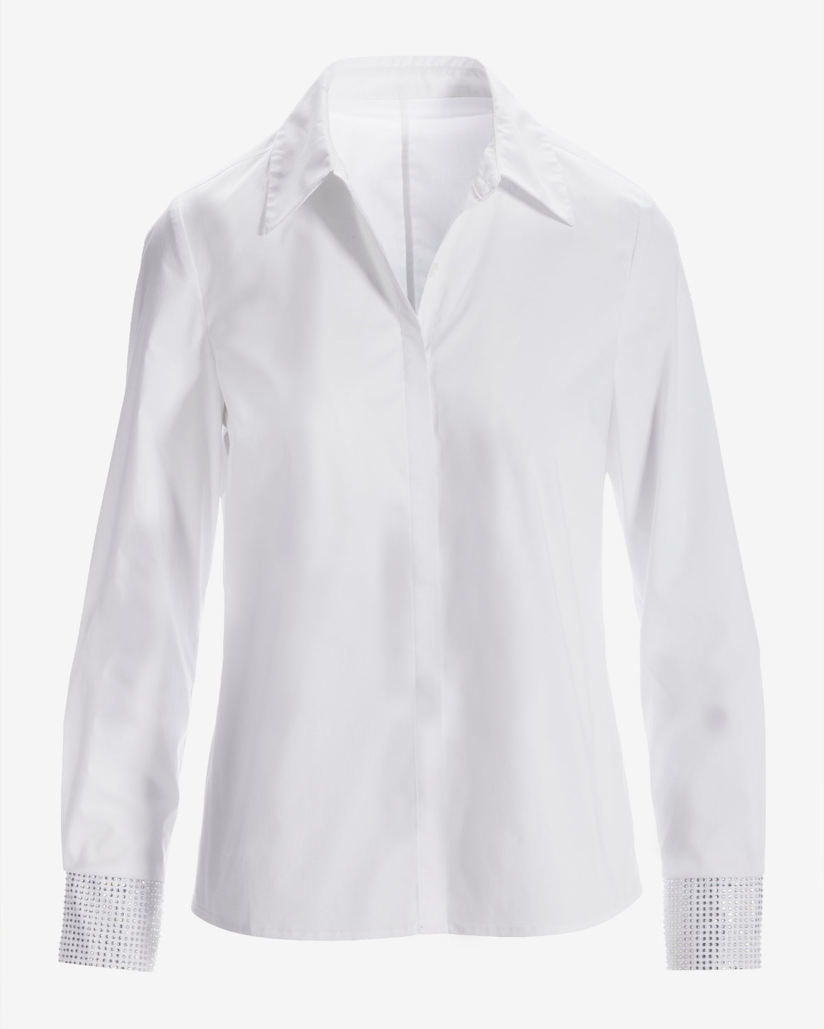 Sequin Detail Sleeve Poplin Button Up Shirt White