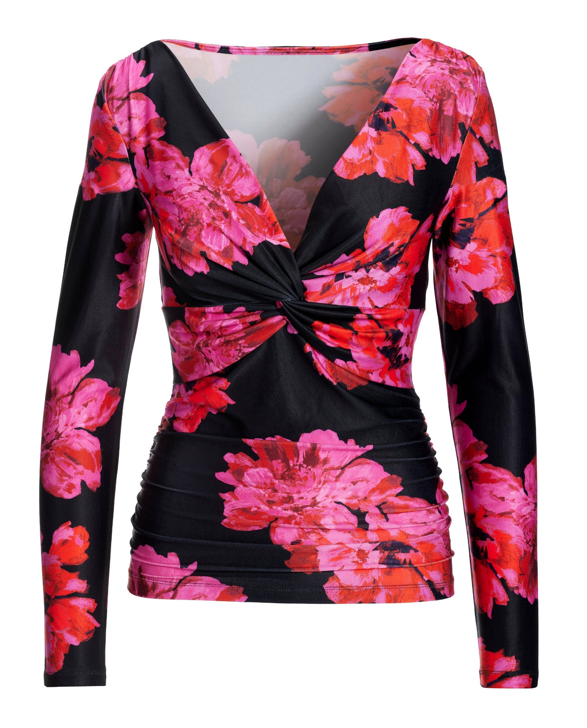 So Chic Mini Petals Twist Front Floral Knit Top Pink/Red