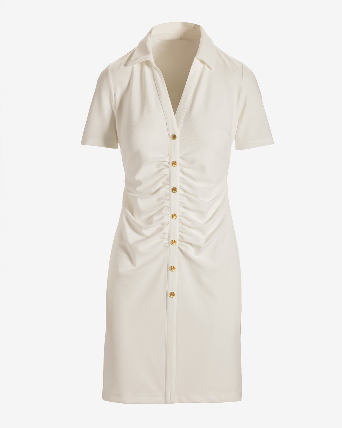 Beyond Travel Collared Ruched Short Dress Ivory Coast