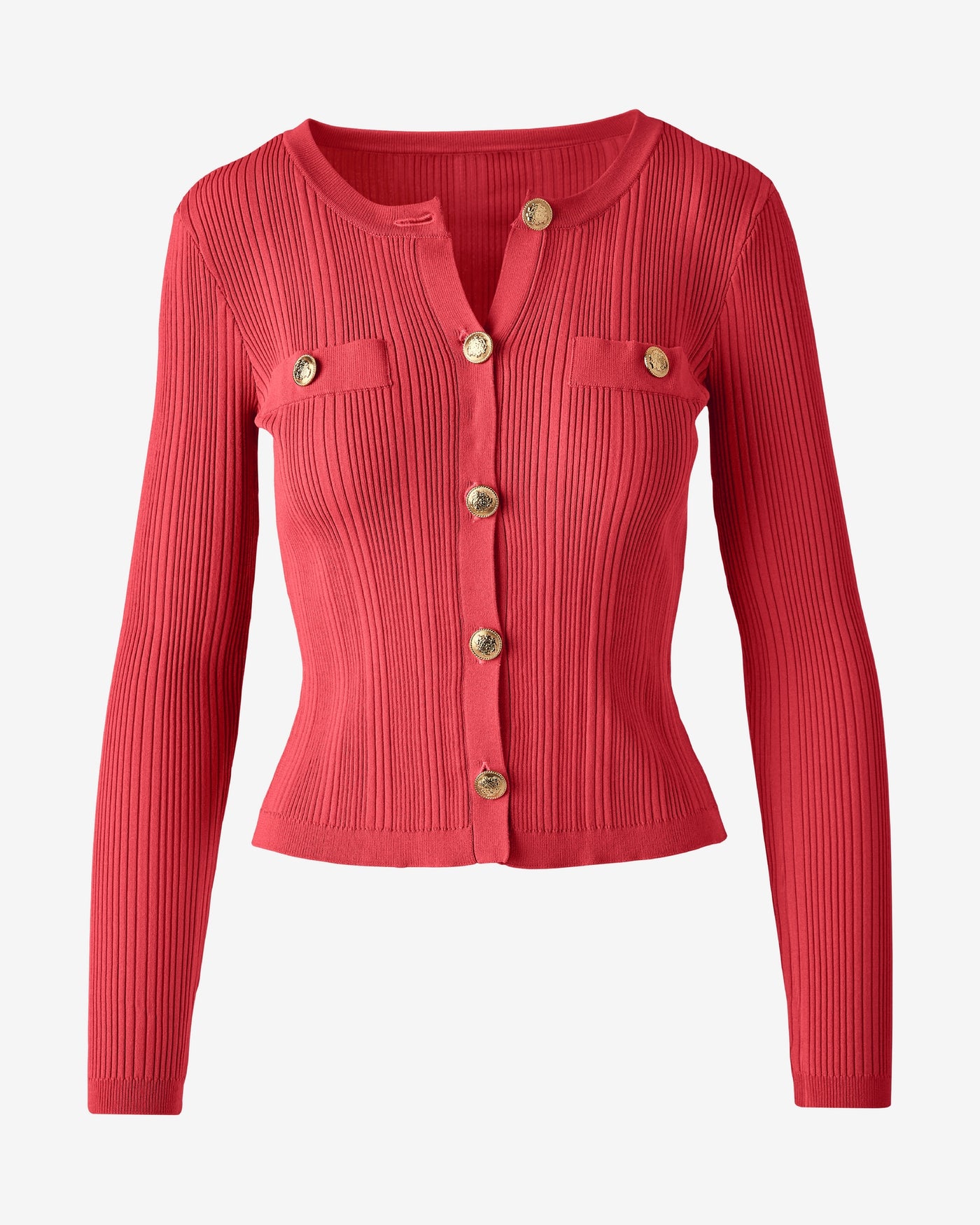 Crested Button Sweater Cardigan Chili
