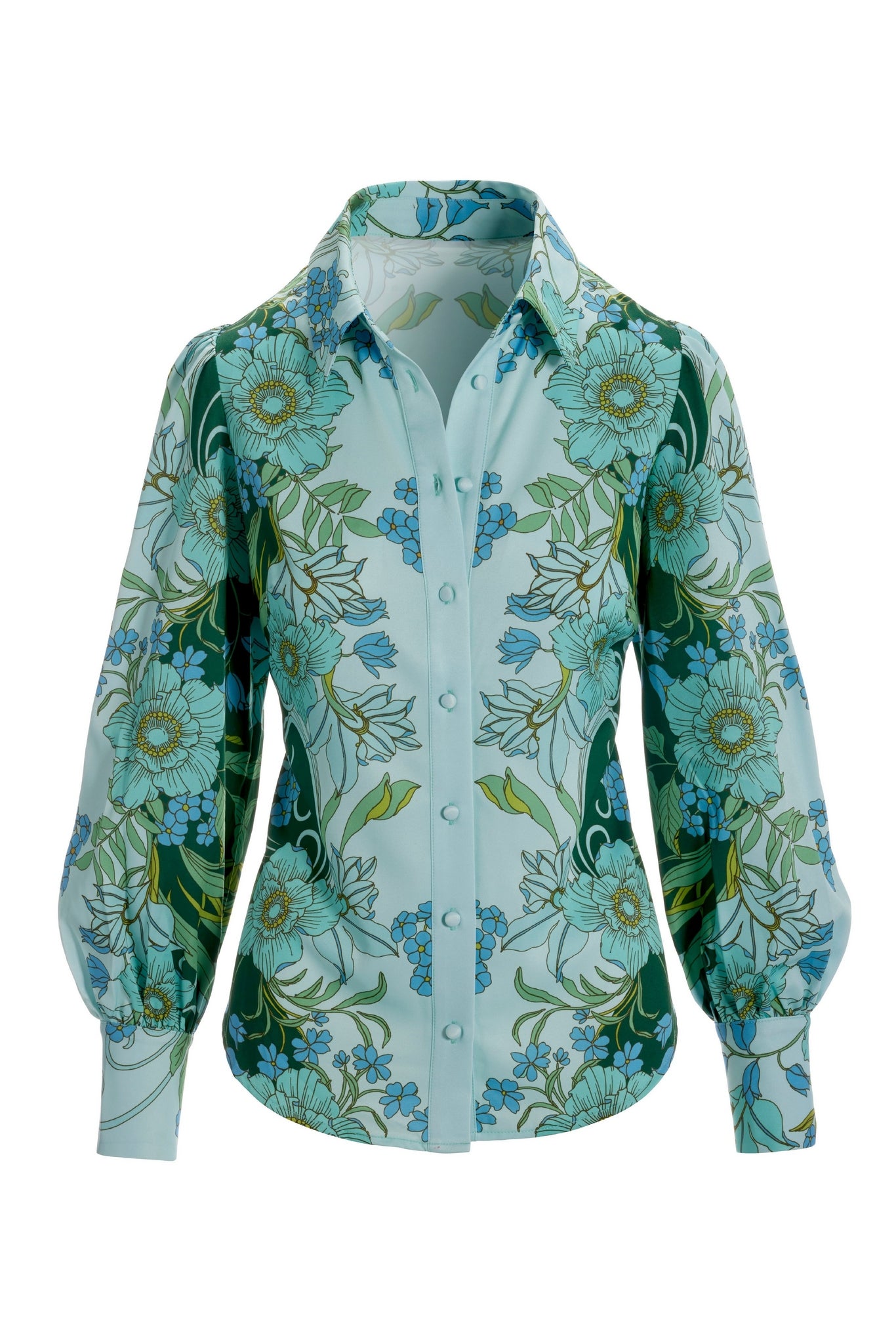 Floral Print Victoria Chic Drama-Sleeve Shirt Multi