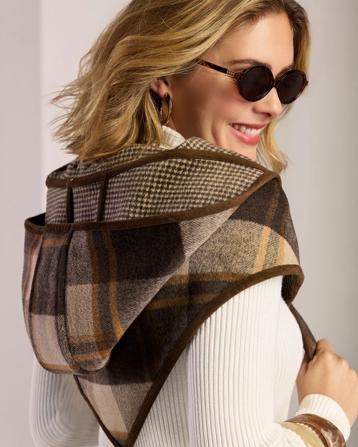 Plaid Hooded Scarf Multi