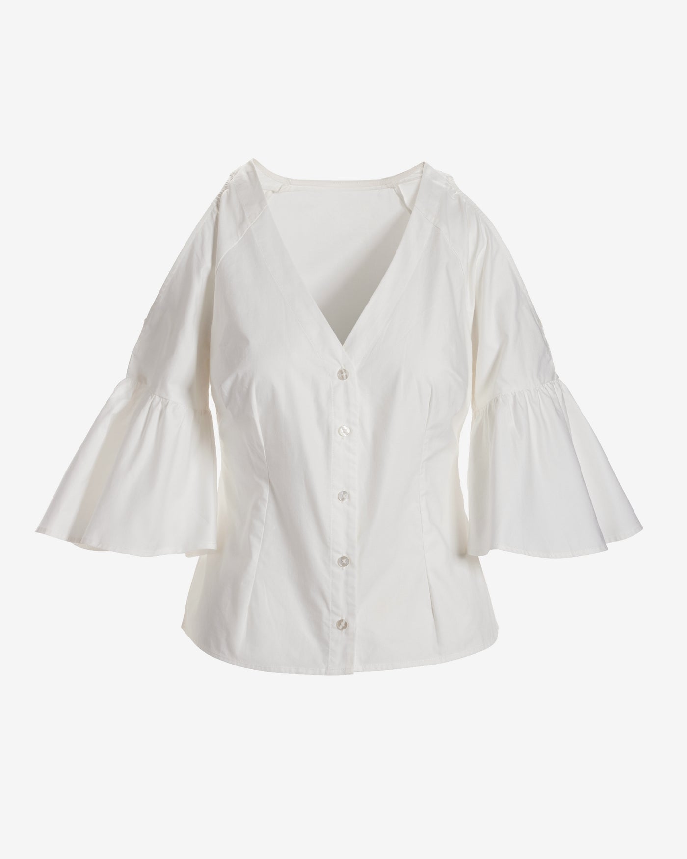 Cold Shoulder Button Up Top White