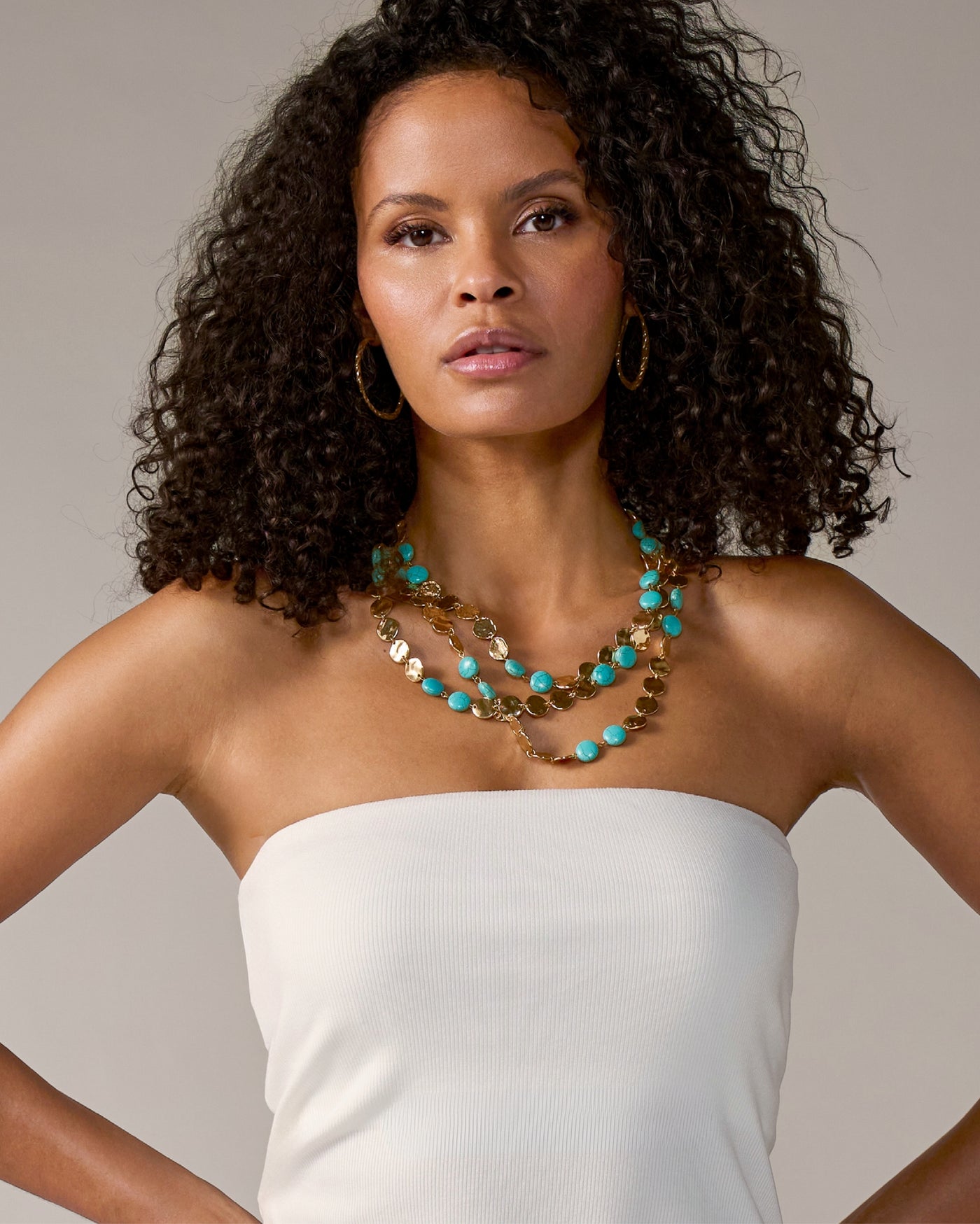 Gold and Turquoise Layered Coin Necklace Gold/Turquoise