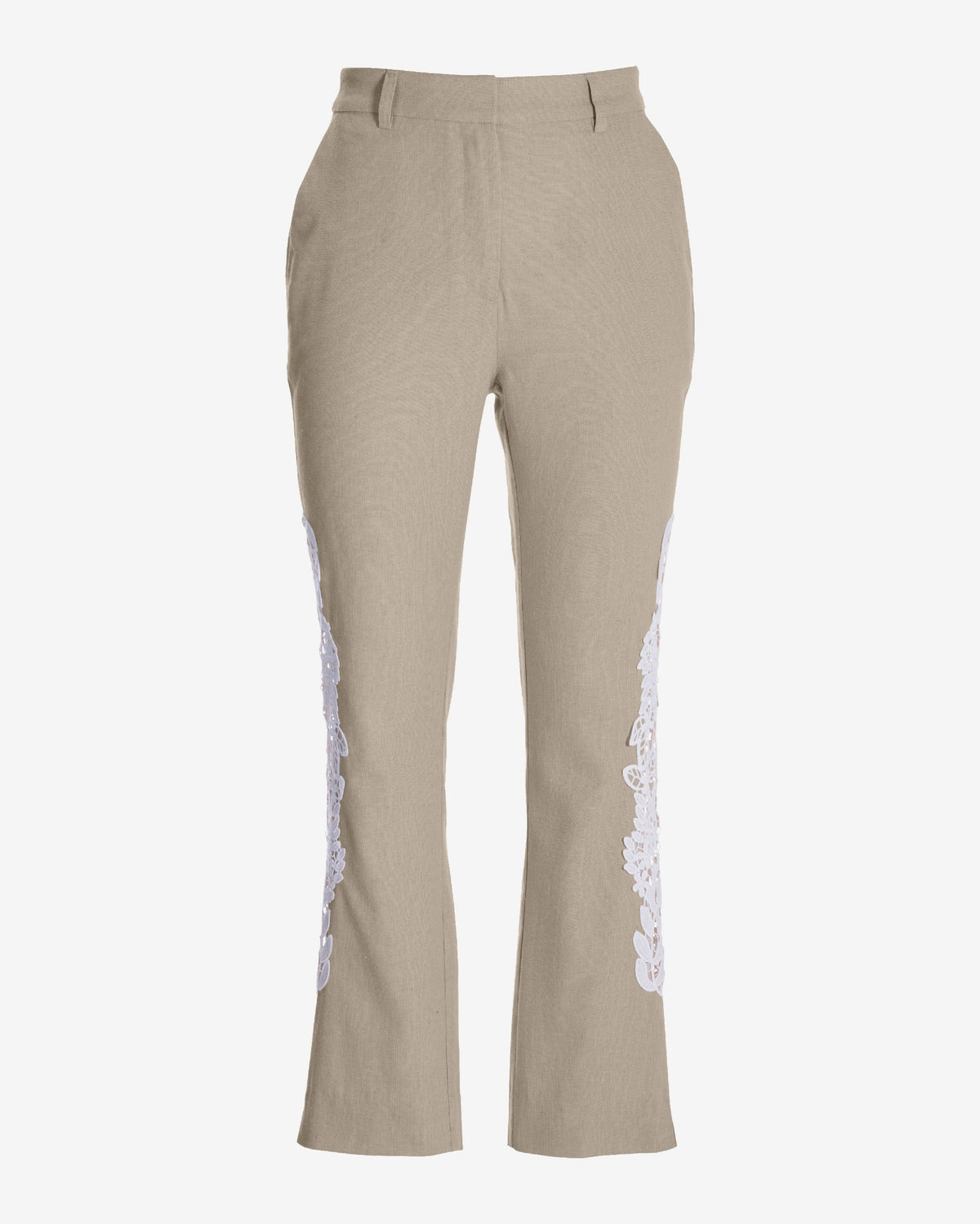 Newport Lace Detail Linen Blend Pant Tan