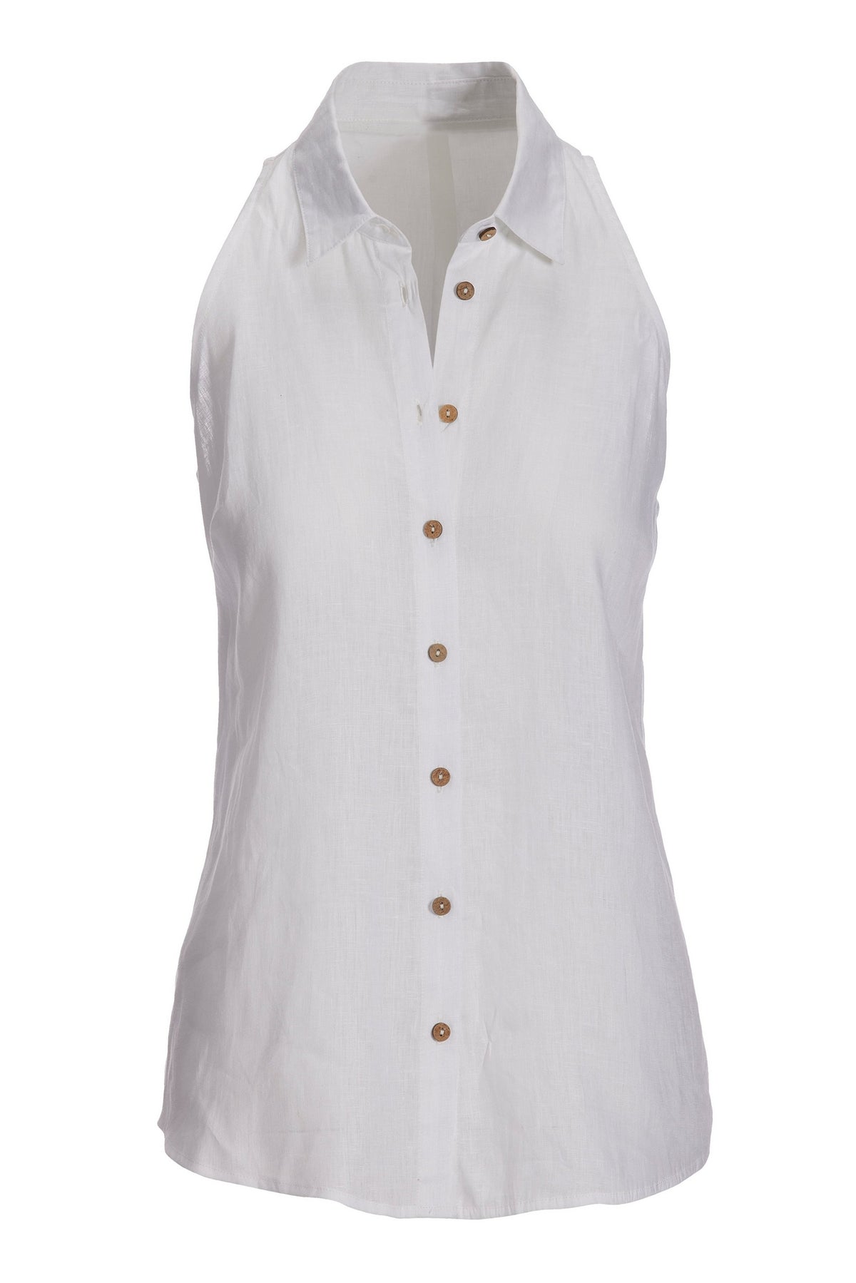 Chic Sleeveless Linen Shirt White