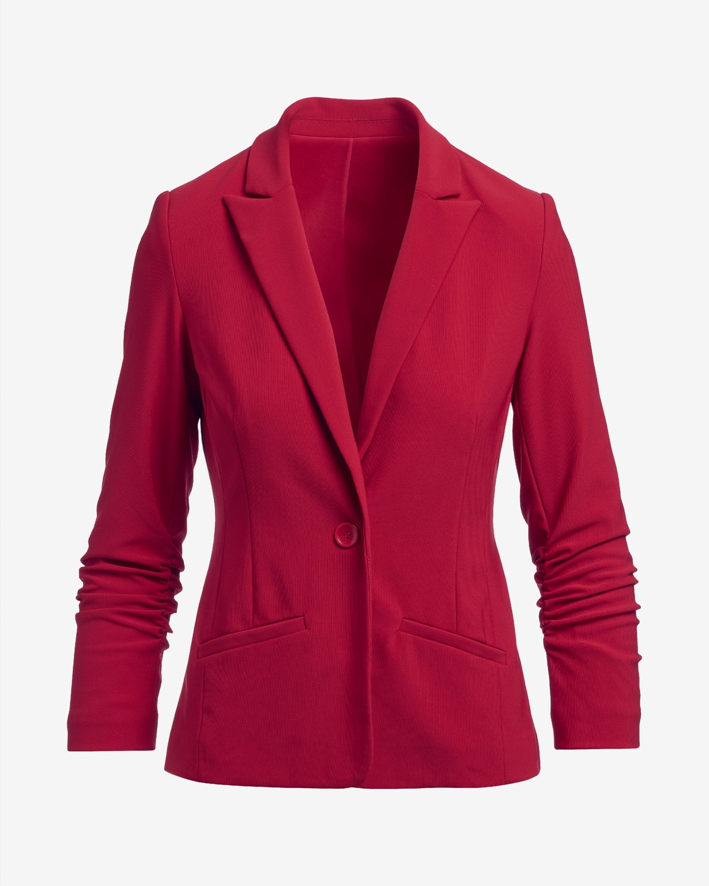Beyond Travel Short Ruched Sleeve Blazer Tango Red