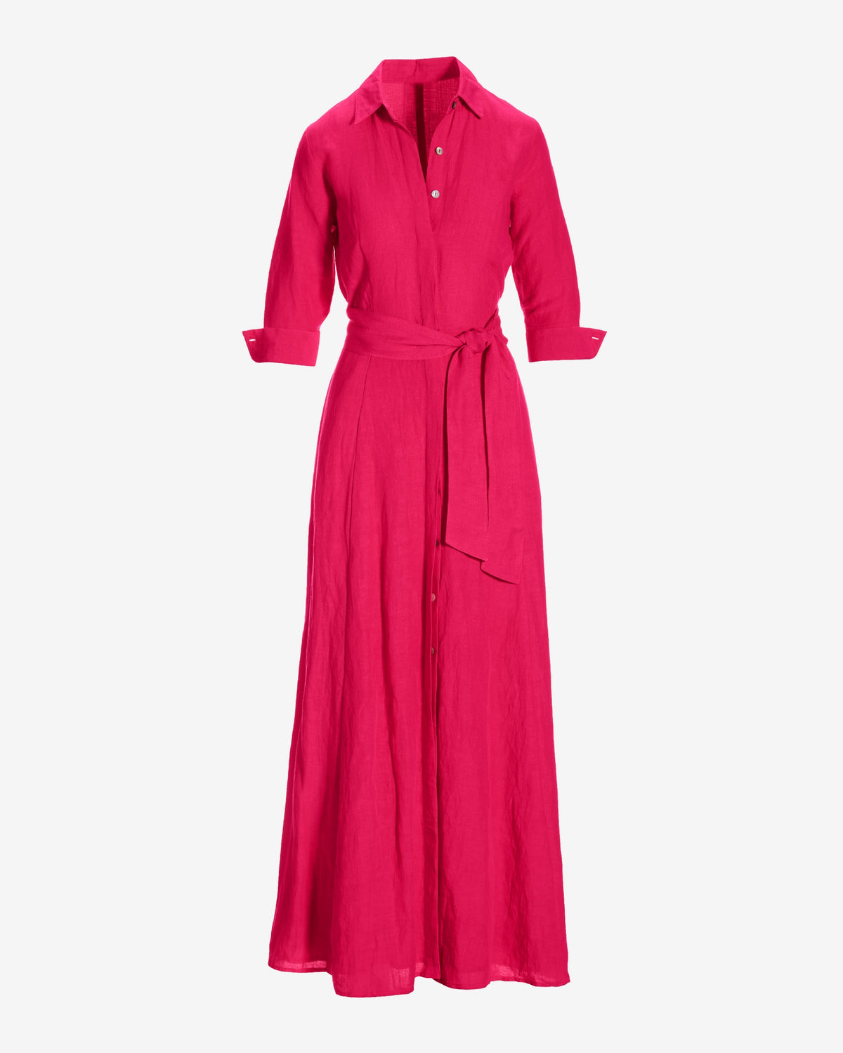 Linen Three Quarter Sleeve Maxi Shirt Dress