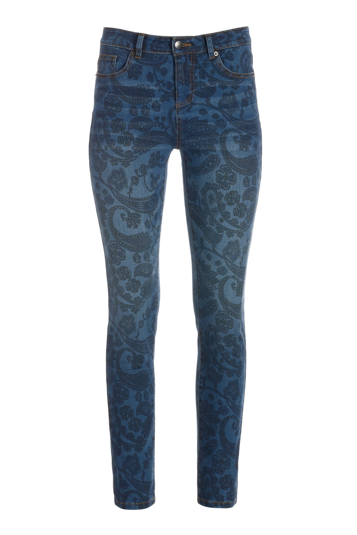 Paisley Print Slim Ankle Jean Blue Multi