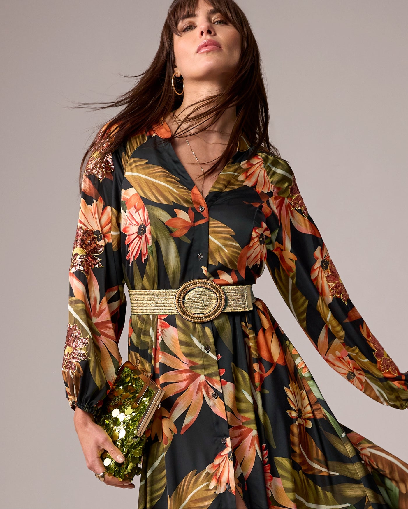 Beaded Circle Buckle Raffia Belt Natural