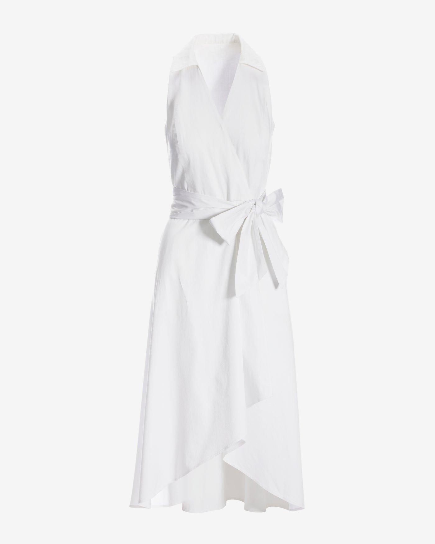 Poplin Fit and Flare Faux Wrap Midi Dress White