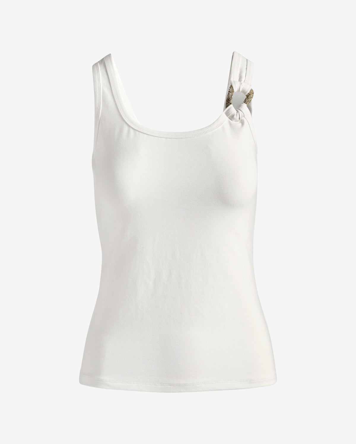 So Sexy Crystal Hardware Trim Scoop Neck Tank Pure White