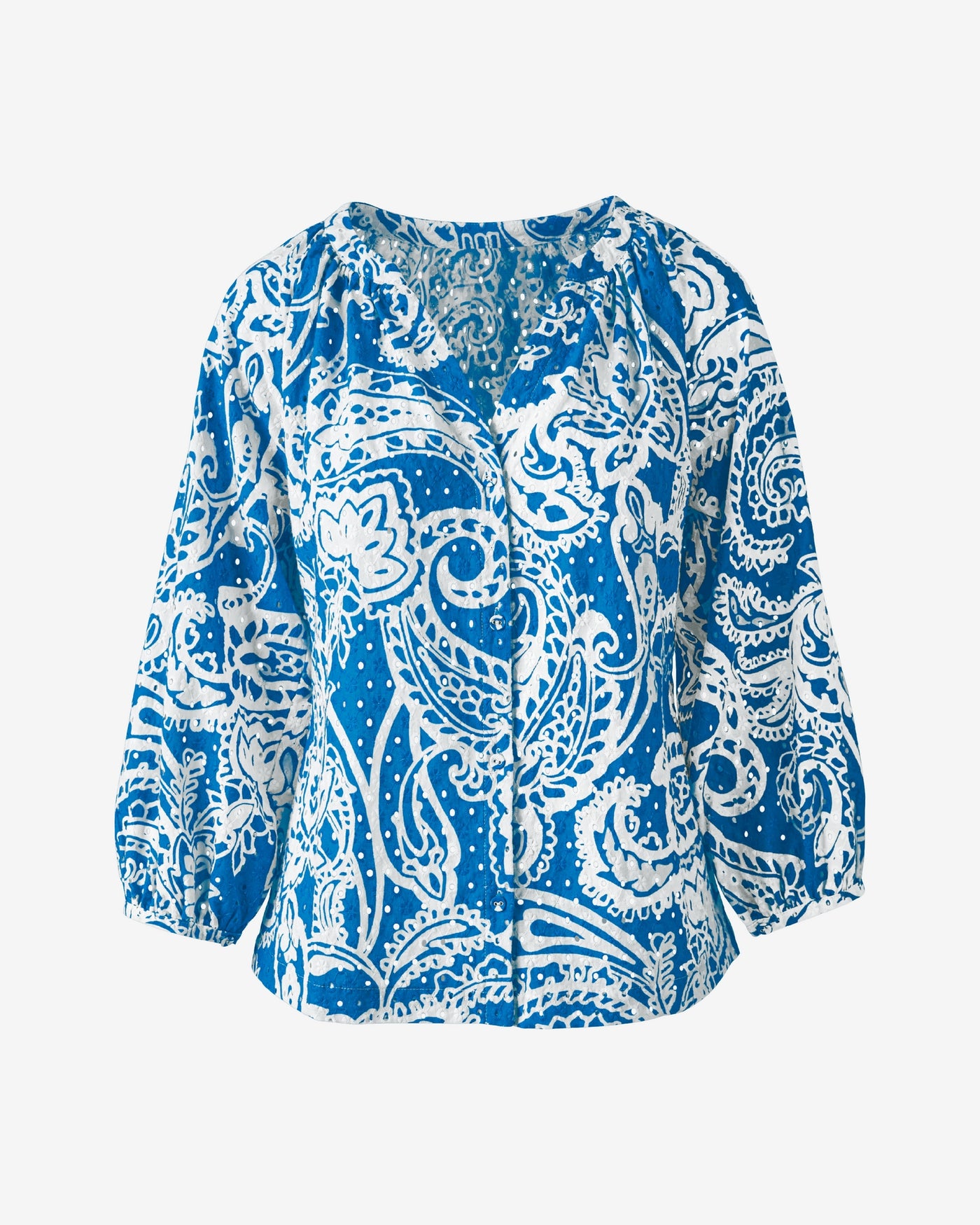 Printed Eyelet Blouse Patriotic Paisley