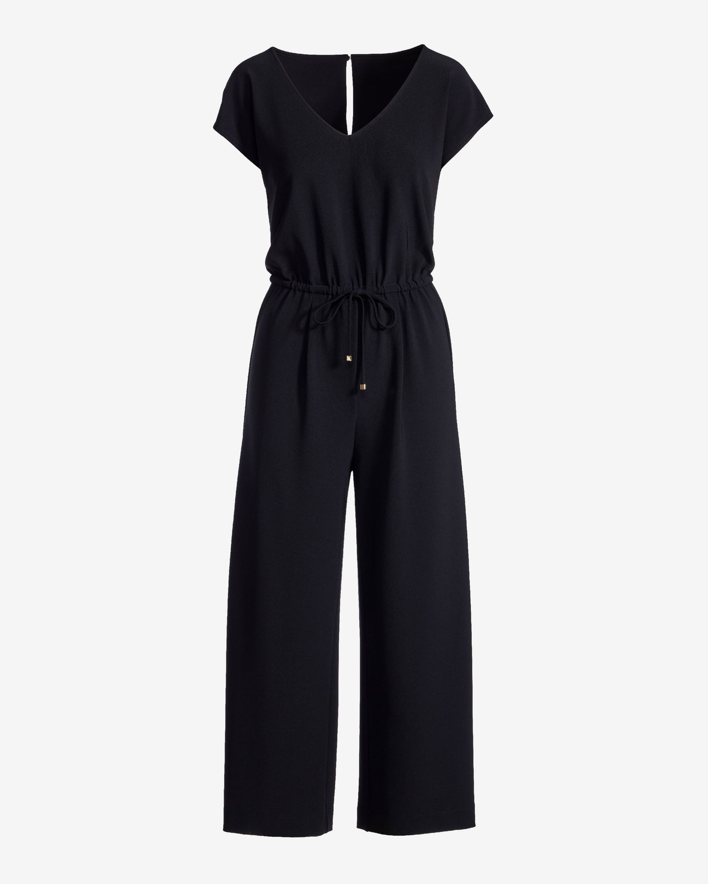 Beyond Travel Crop Drawstring Waist Jumpsuit Jet Black