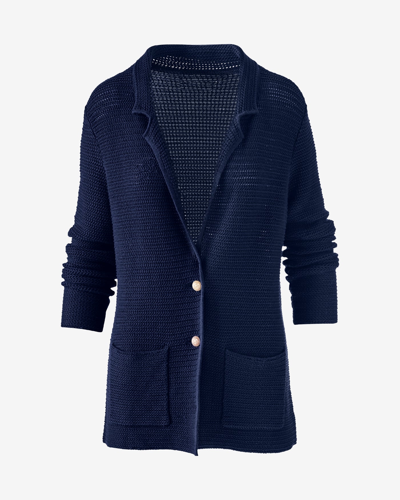 Textured Button Front Sweater Blazer Navy