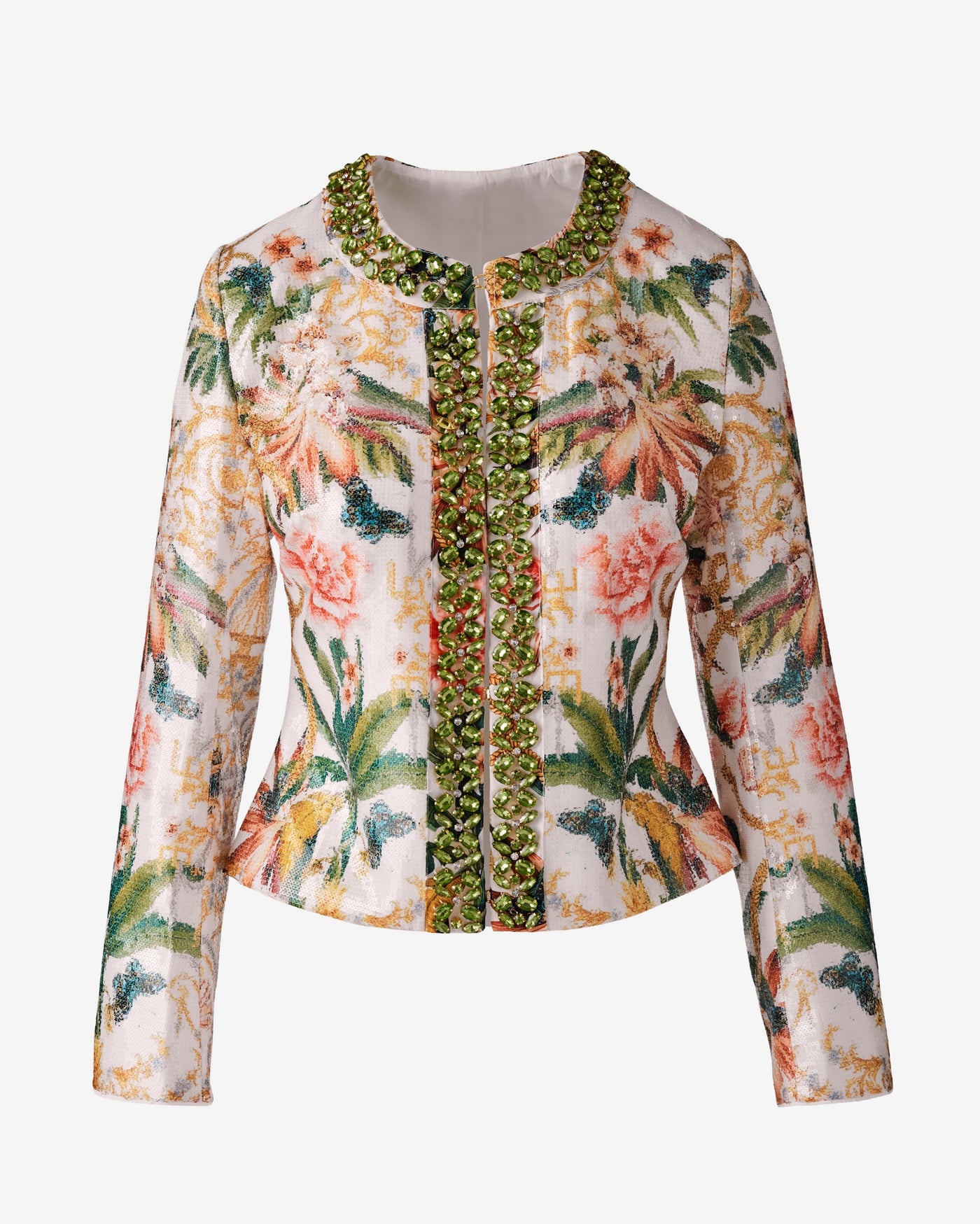 Tropical Printed Embellished Jacket Vacation at the Lotus