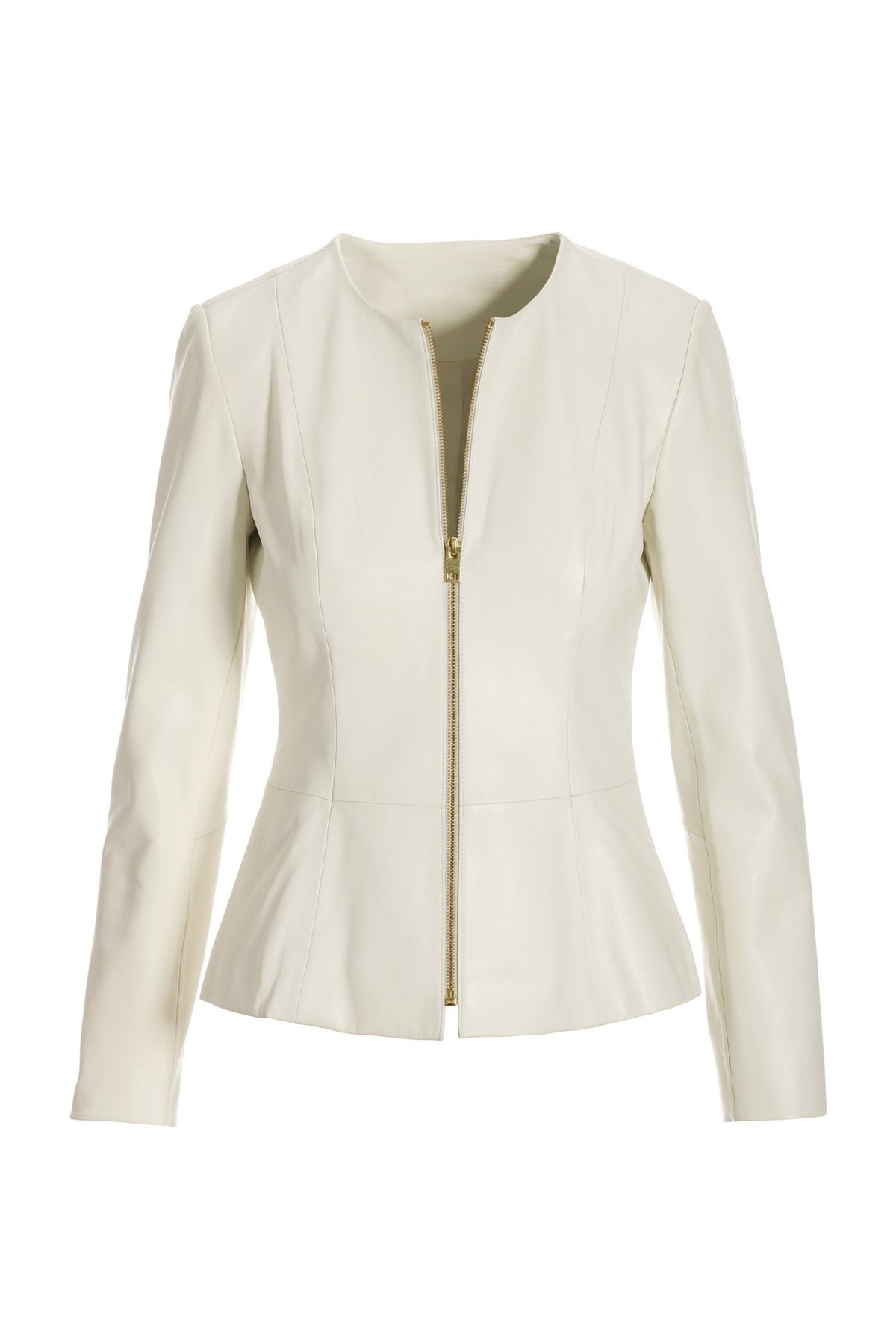 Collarless Peplum Leather Jacket Bone