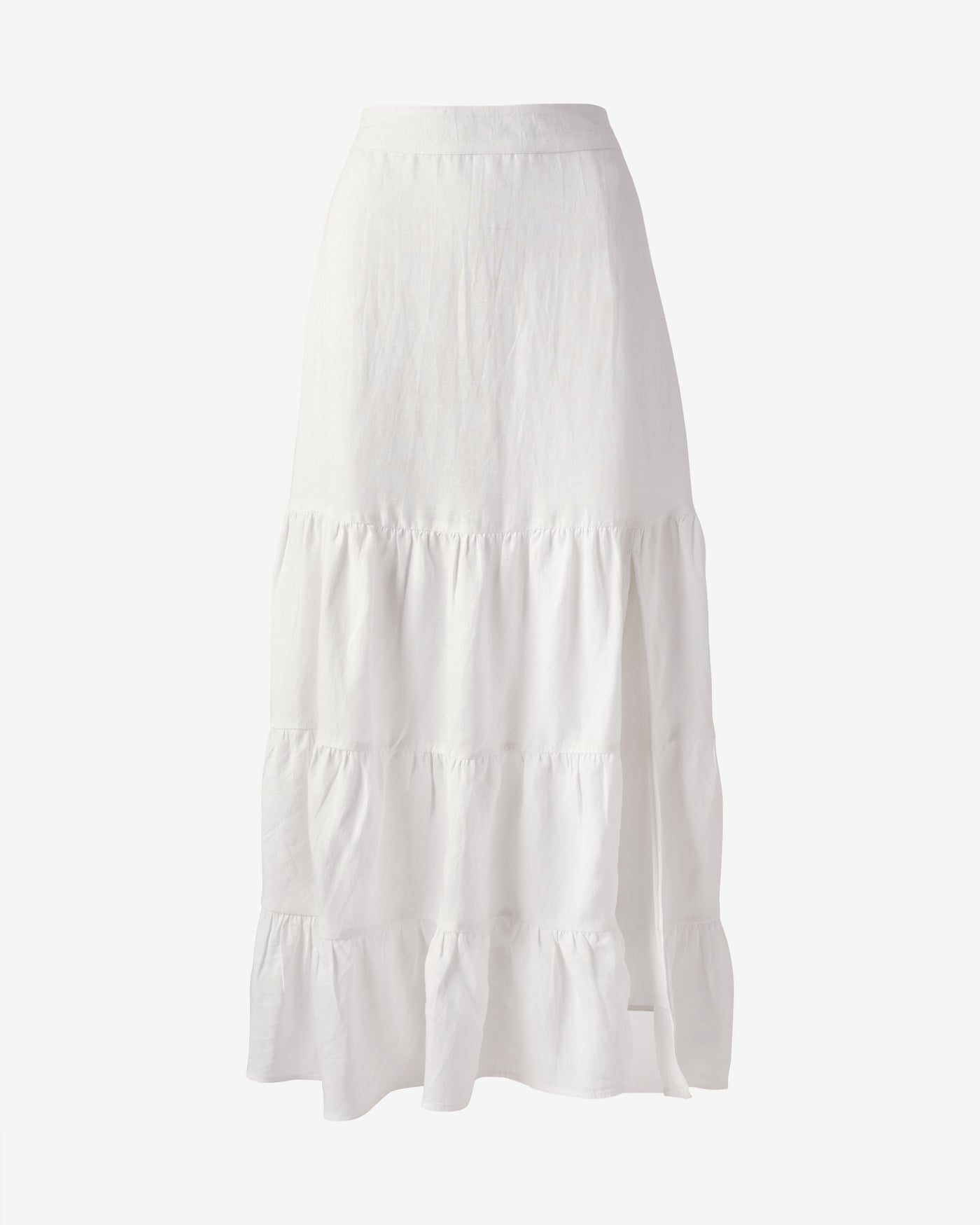 Tiered Linen Midi Skirt Pure White