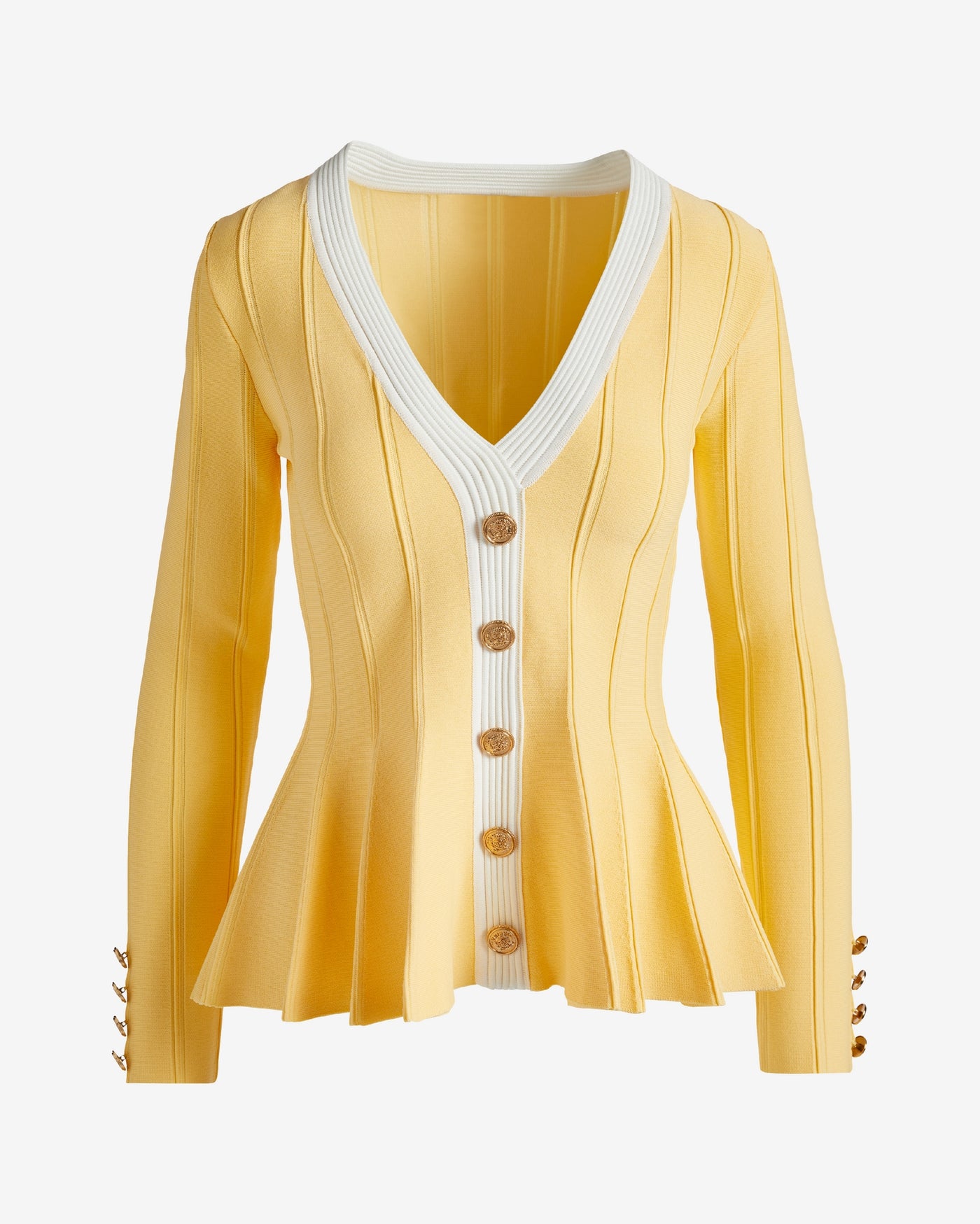 Colorblock Peplum Pullover Sweater Pale Banana/White