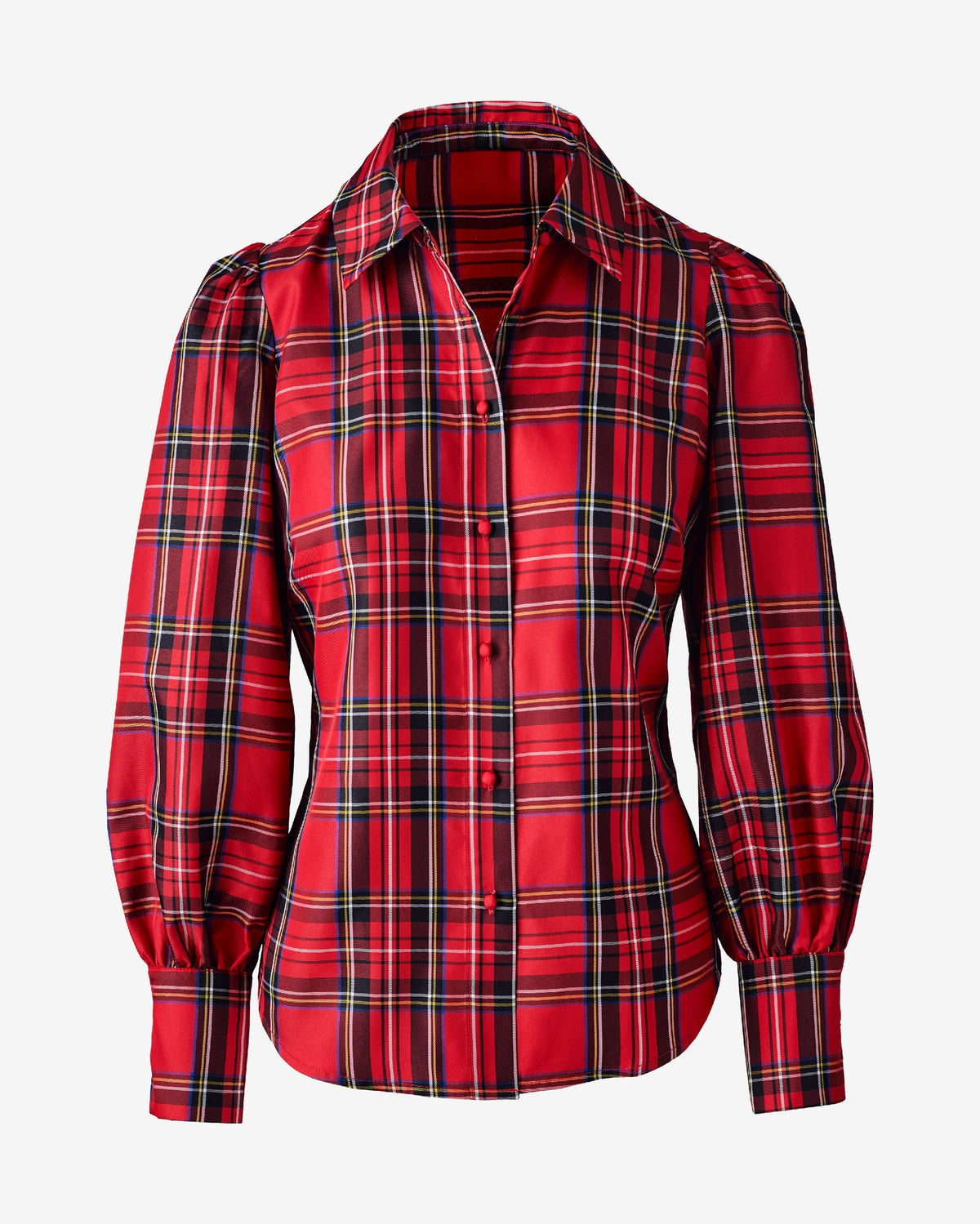 Holiday Plaid Victoria Drama Sleeve Shirt Red Multi