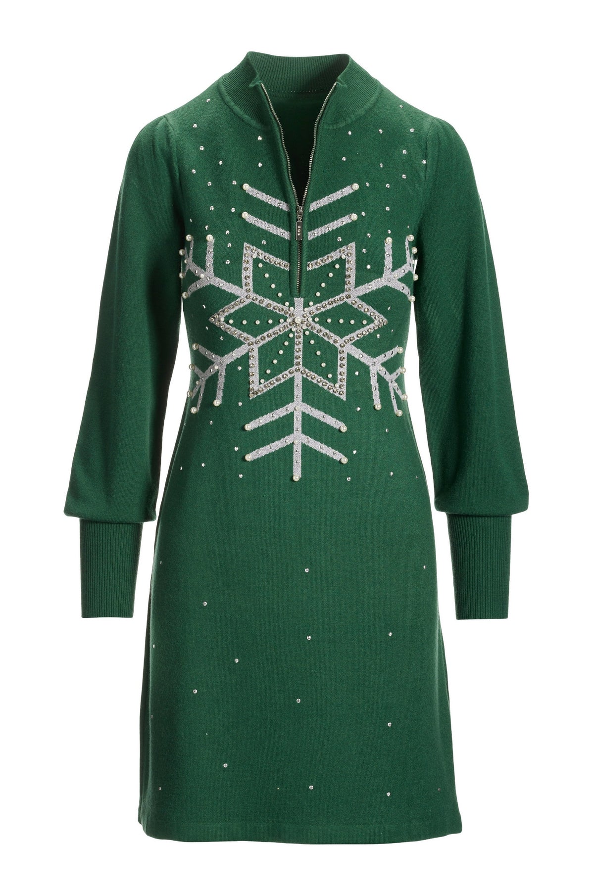 Snowflake Half Zip Sweater Dress Evergreen