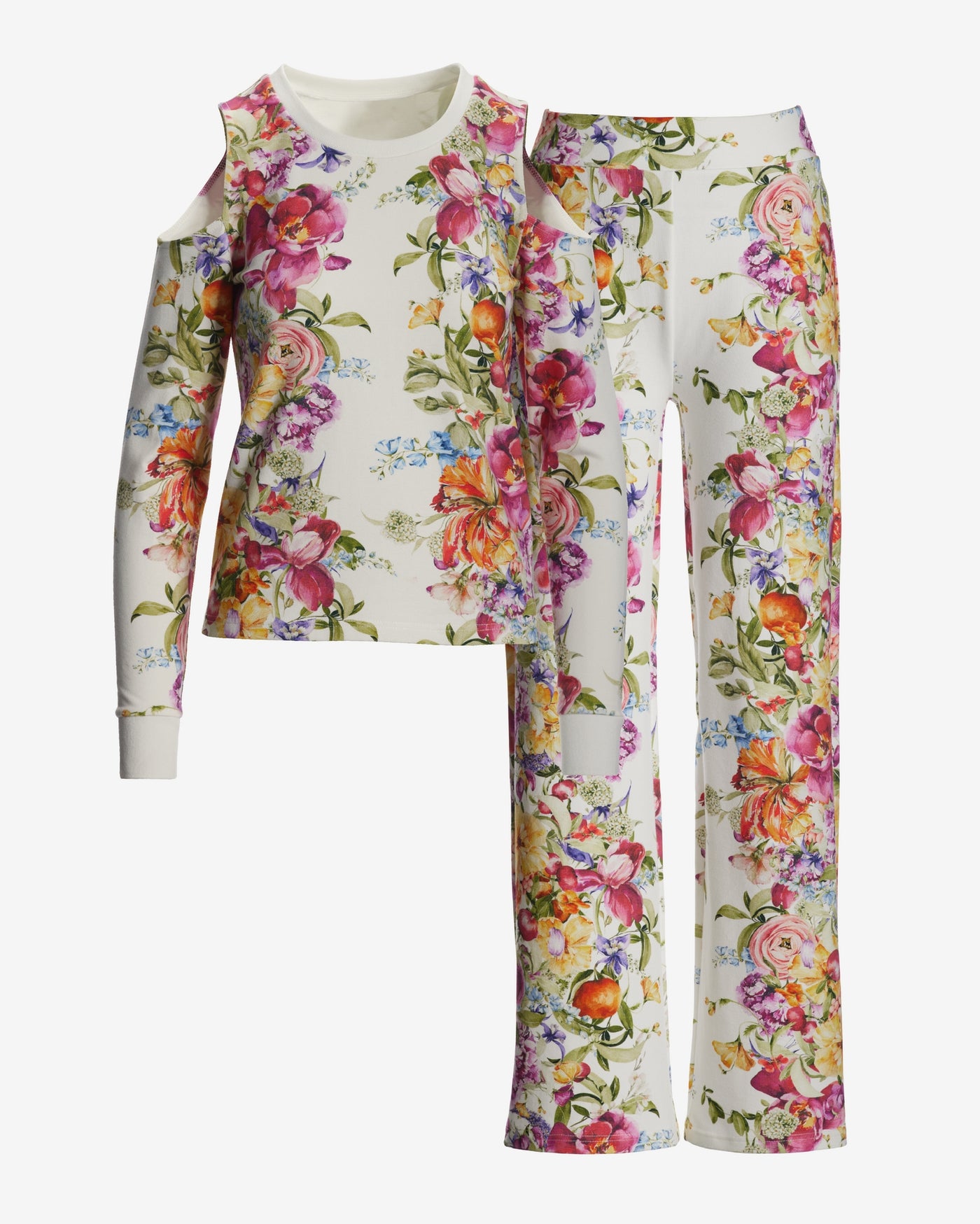 Vintage Garden Cold Shoulder Lounge Set Off white Multi