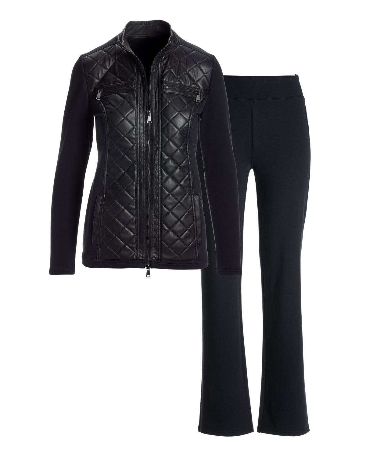 French Terry Faux Leather Sport Set Proper Black