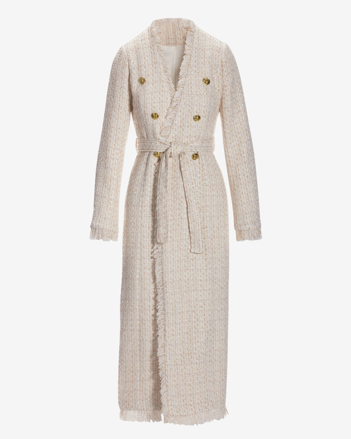 Tweed Metallic Tie Waist Duster Off White/Gold