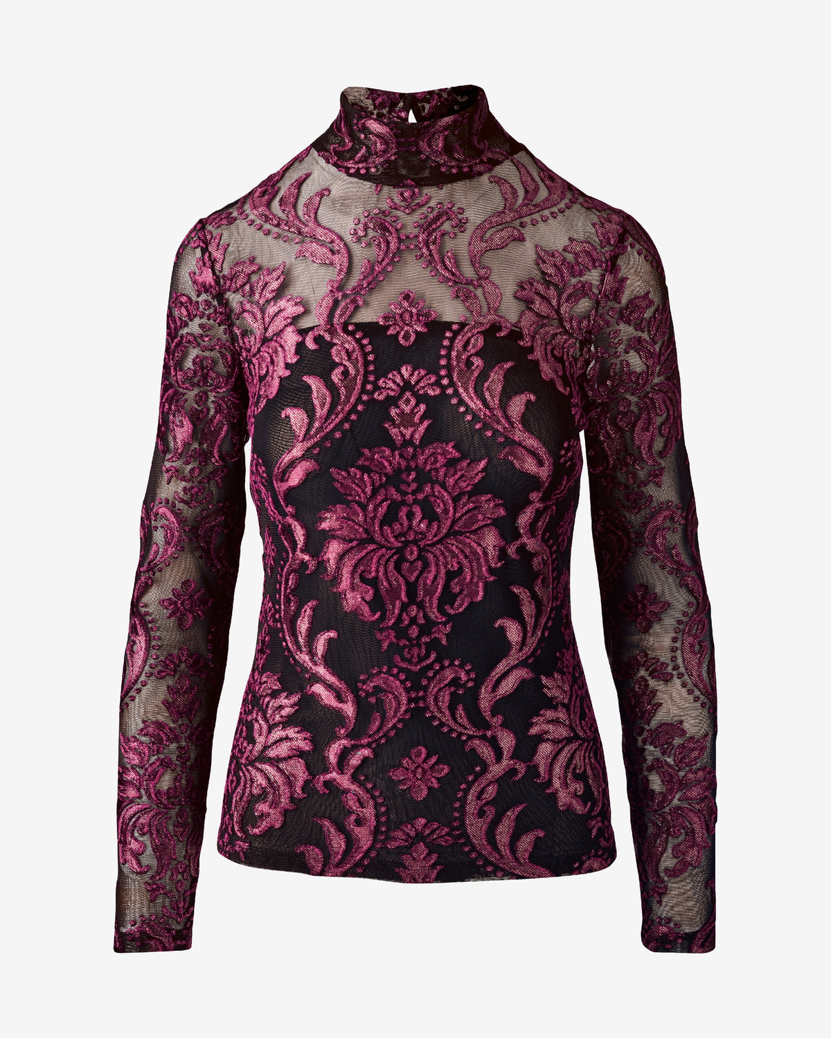 Floral Burnout Turtleneck Knit Top Bordeaux Multi