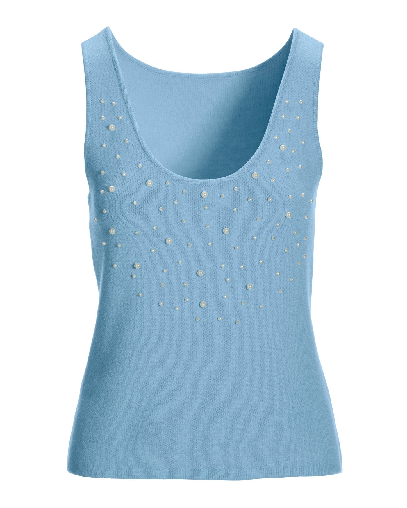 Pearl Embellished Scoop Neck Sweater Tank Airy Blue