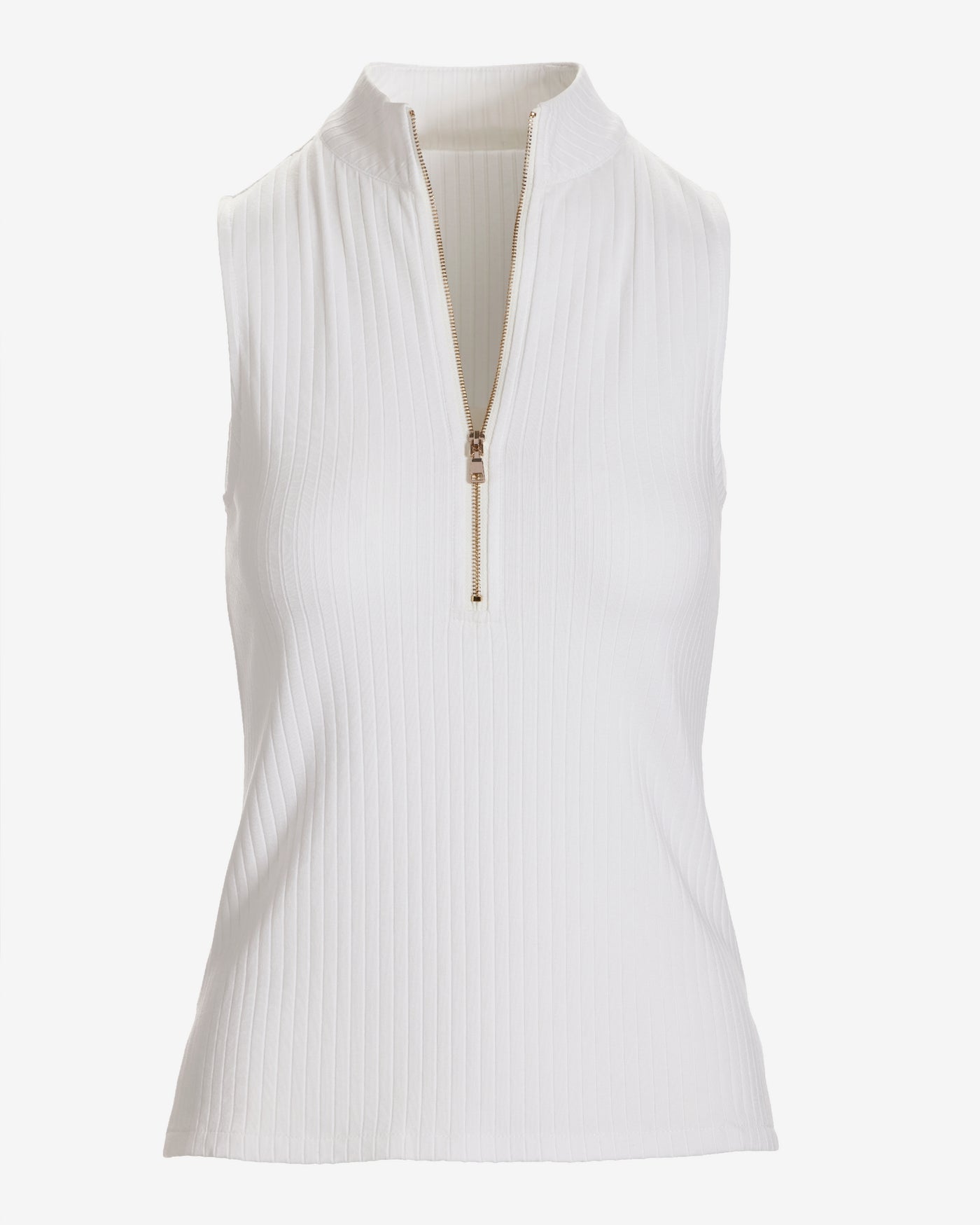 Ribbed Half Zip Up Tank Pure White