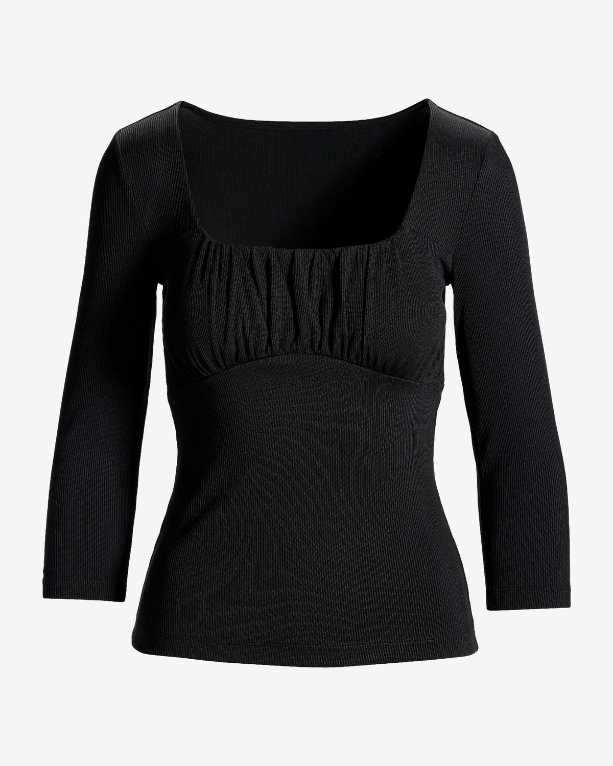 Slinky Ribbed Ruched Scoop Neck Top Proper Black