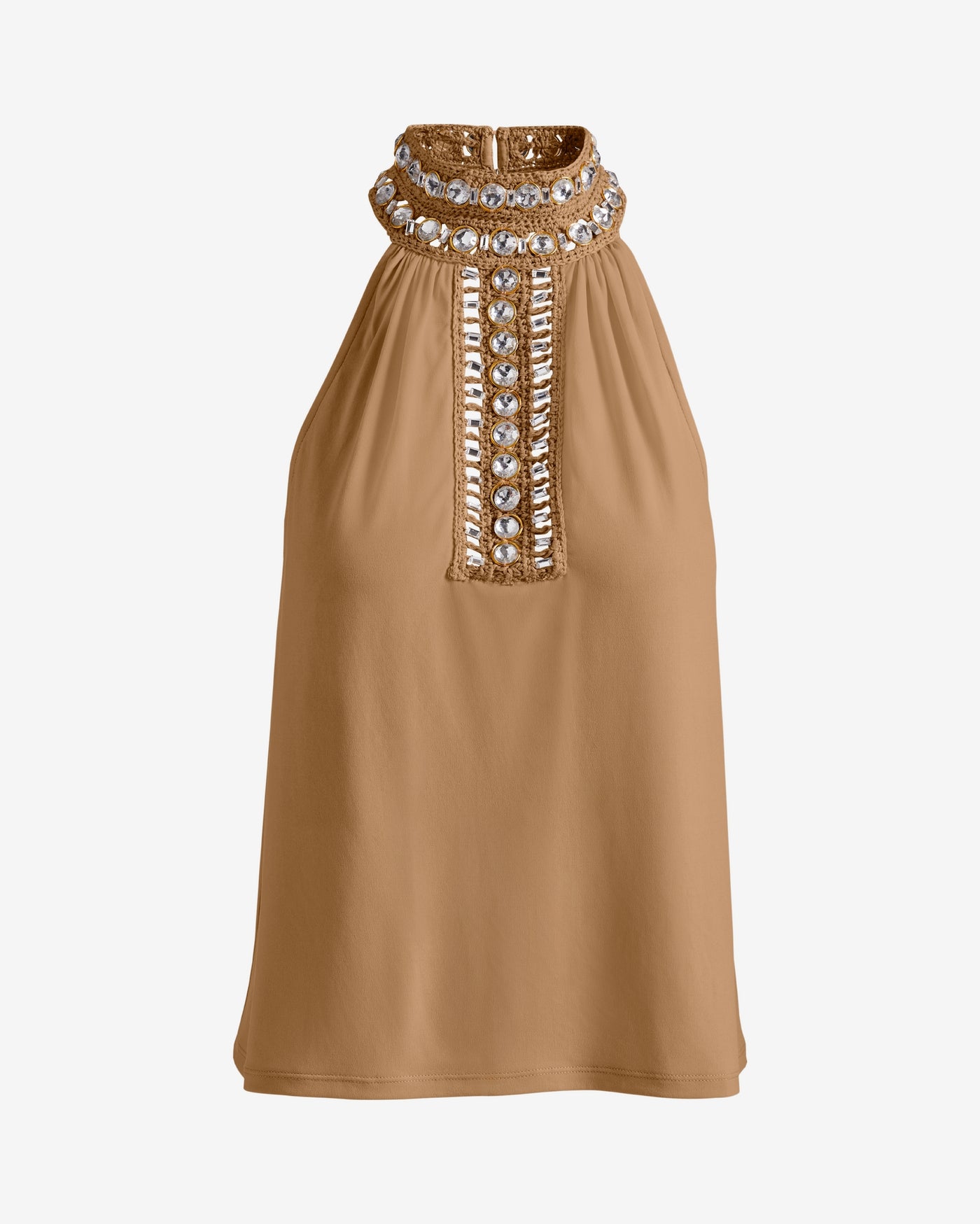 Embellished High Neck Tank Tobacco Brown