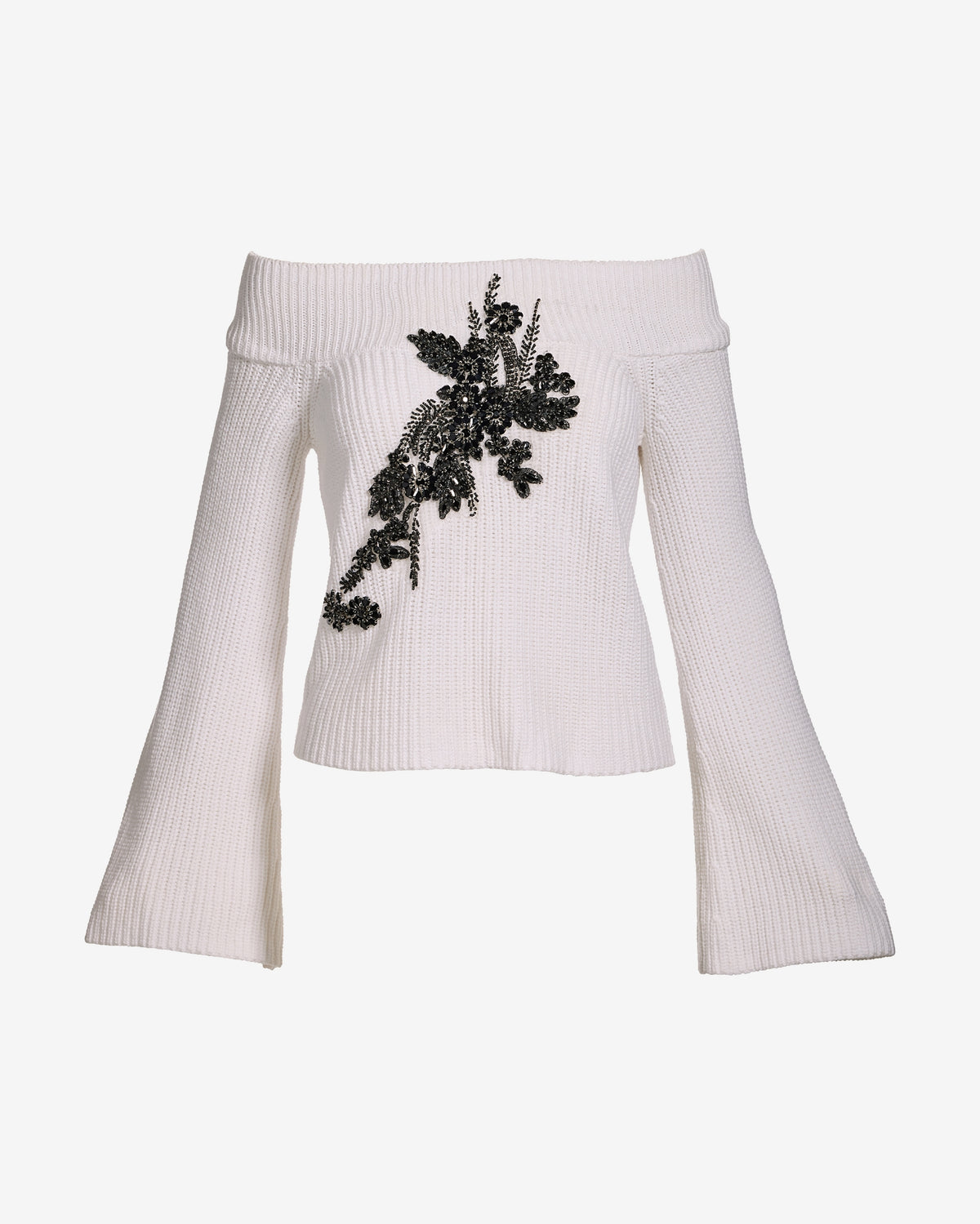 Off The Shoulder Embellished Sweater Black/White