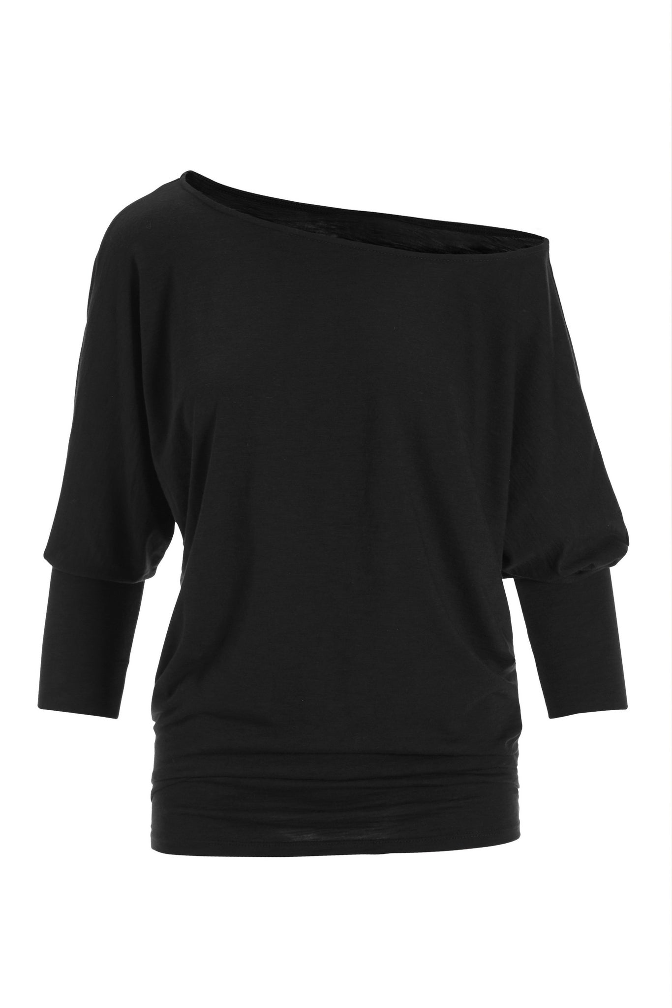 Slouchy Wide Neck Slub Tee Black