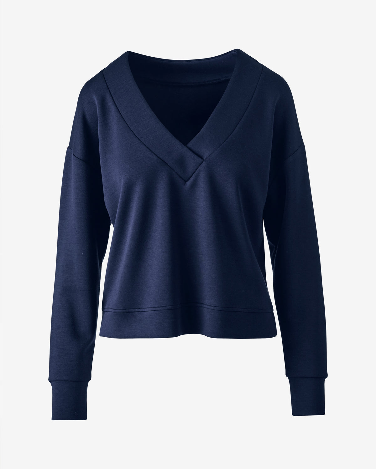 Luxe Lounge Drop Shoulder V Neck Top Navy
