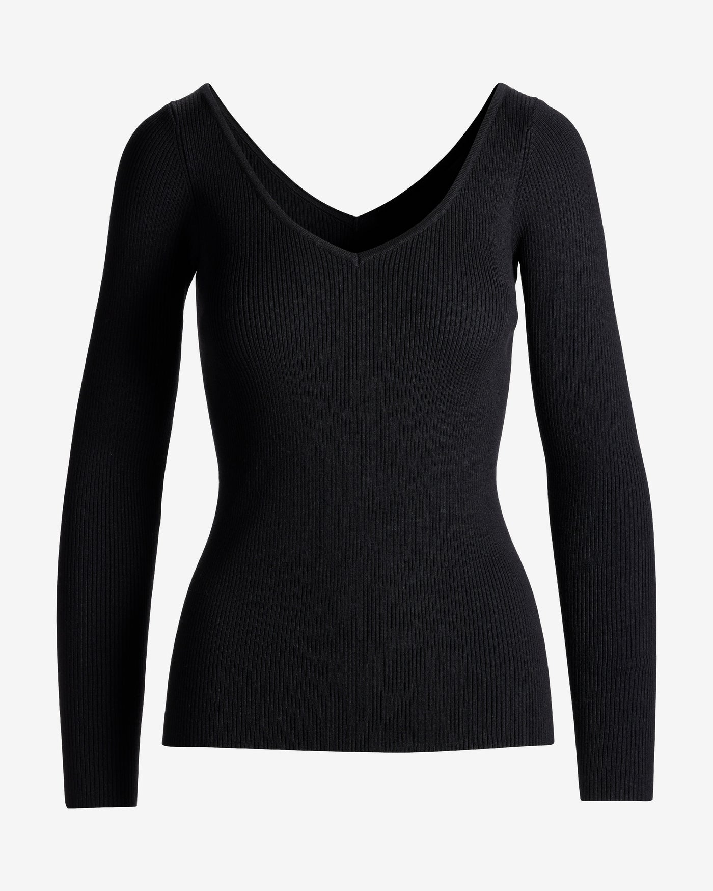 Ribbed Double-V Long Sleeve Sweater Proper Black
