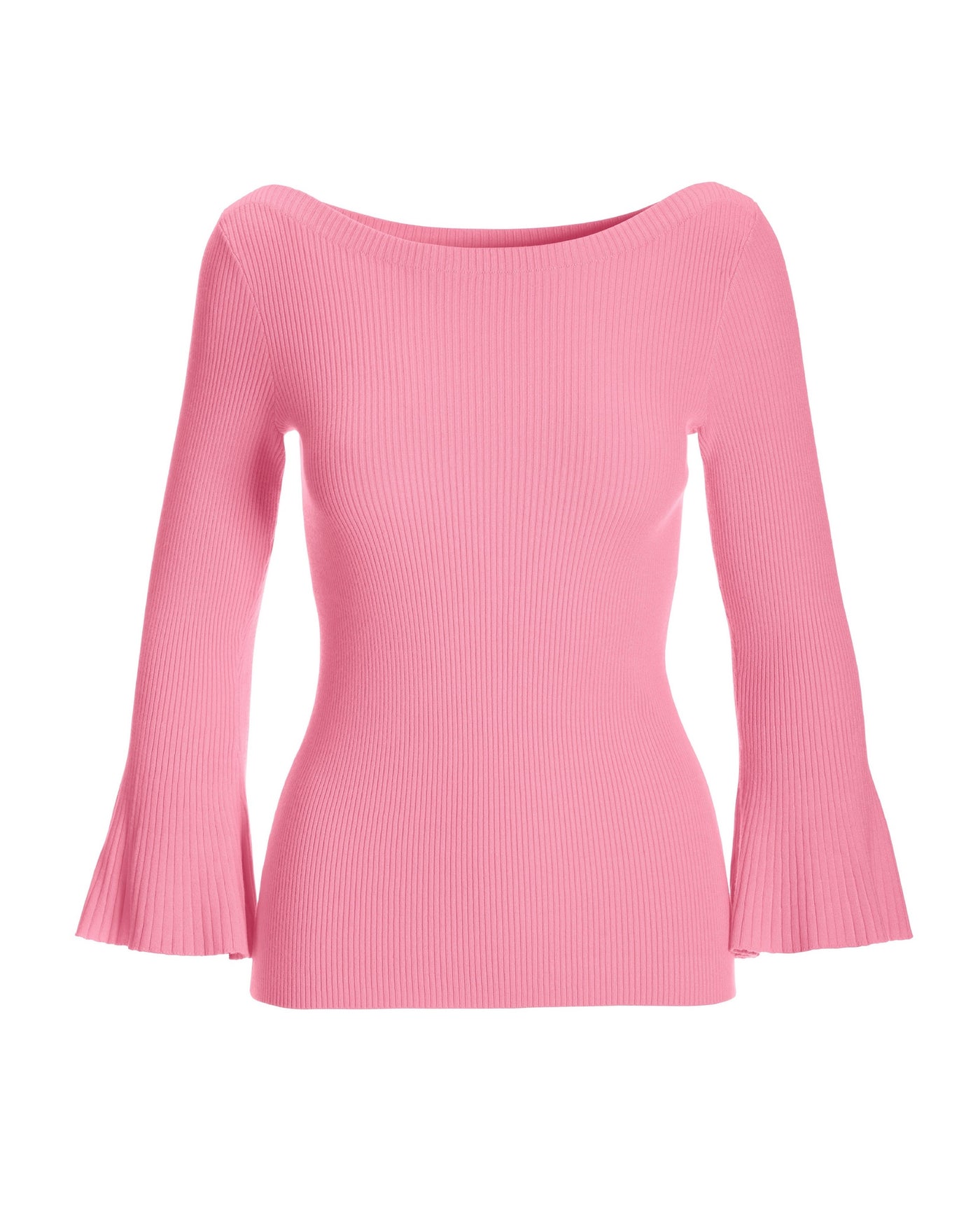 Ribbed Boatneck Flare Sleeve Sweater Begonia Pink