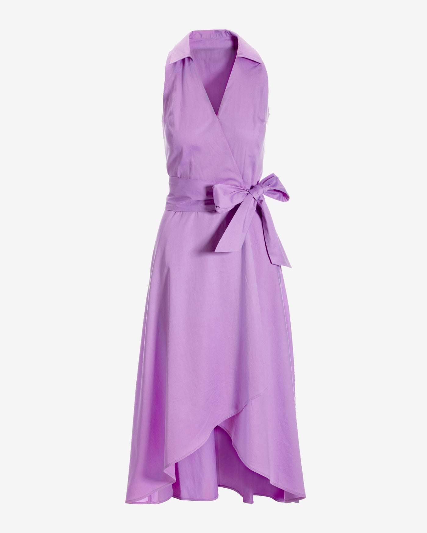 Poplin Fit and Flare Faux Wrap Midi Dress Sheer Lilac