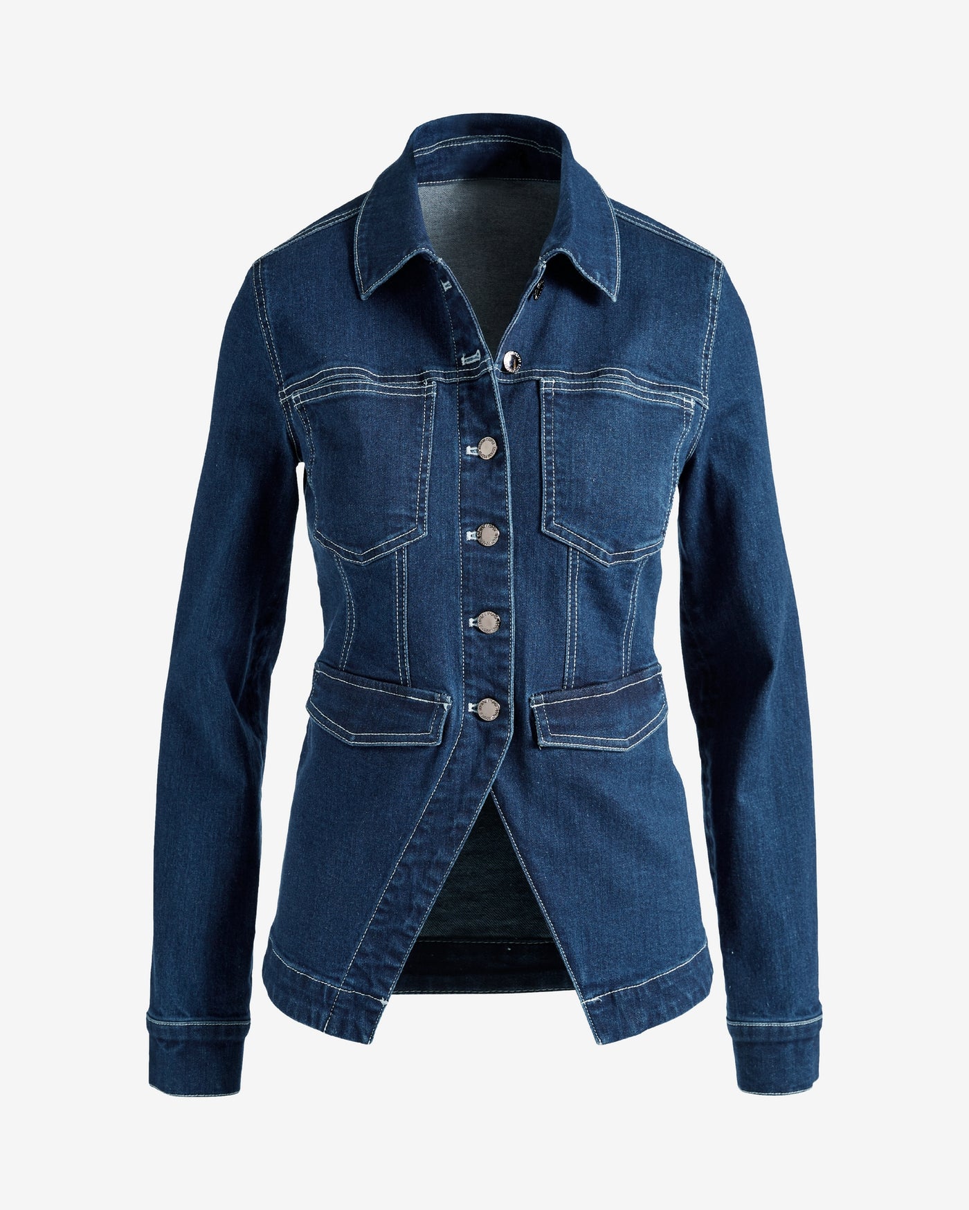 Denim Fly Away Utility Jacket with Patch Pockets Dark Wash