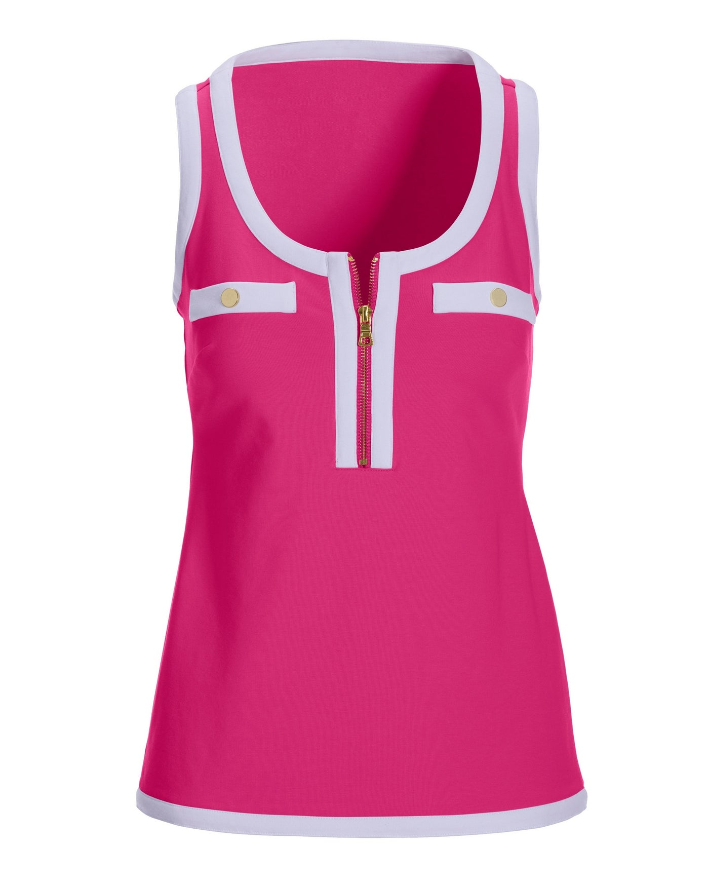 Scoop-Neck Color Block Zip Top Pink