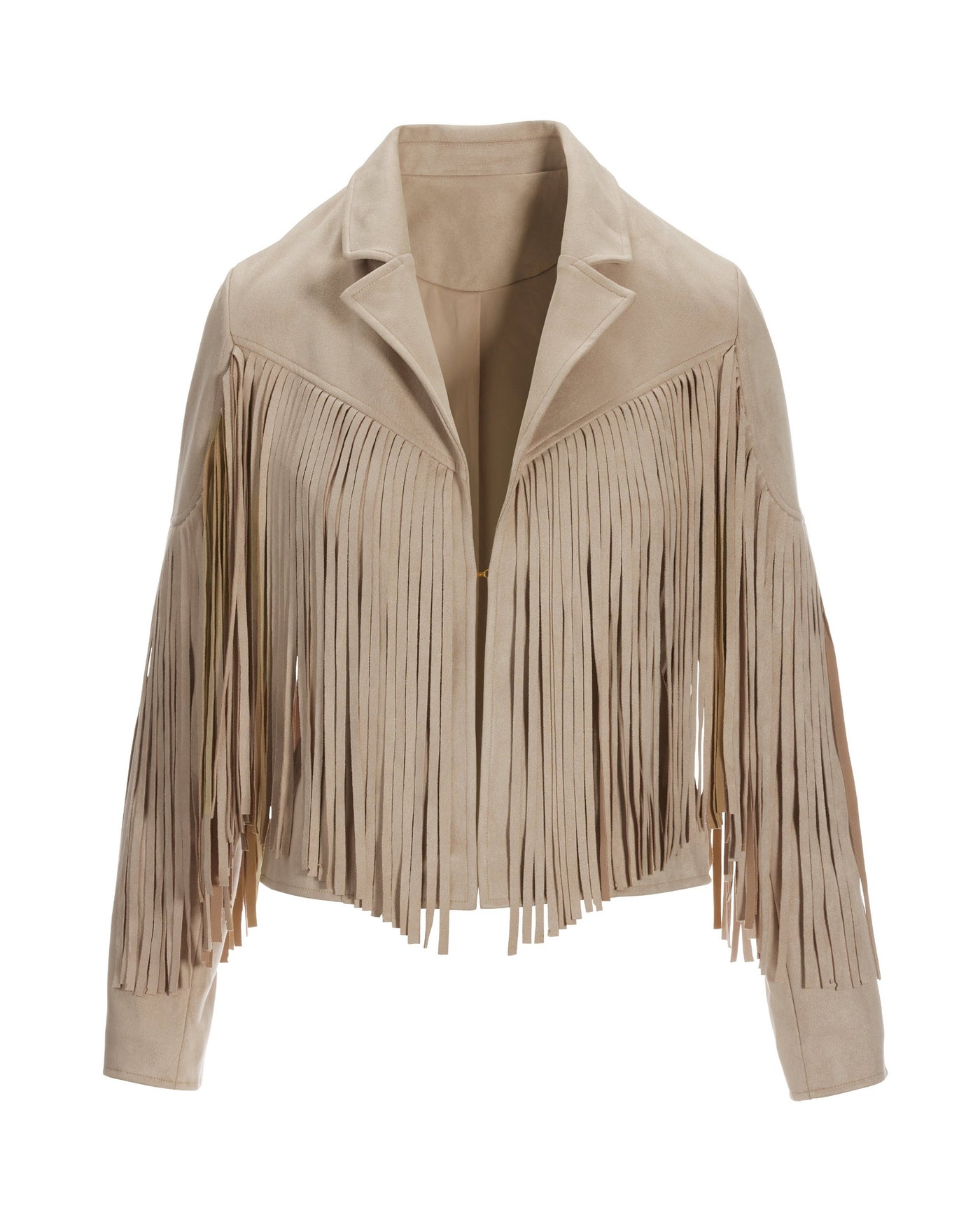 Fringed Faux Suede Jacket Sand
