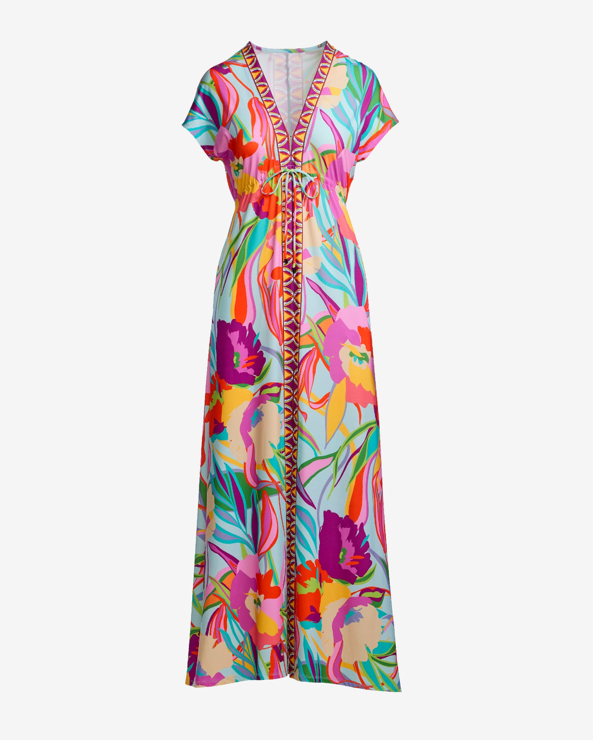 Border Print Slit Front Knit Maxi Dress Multi
