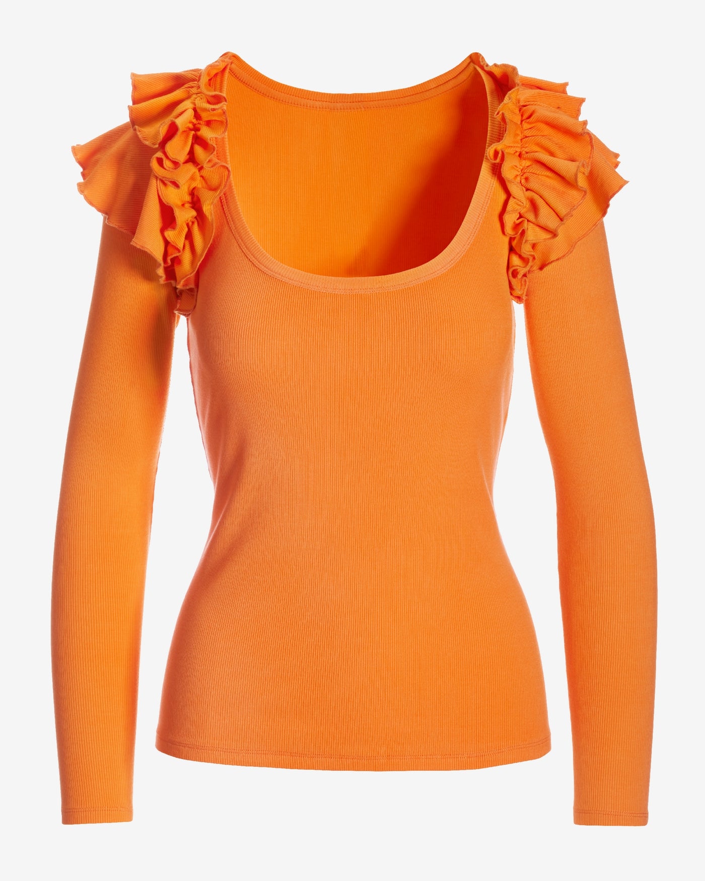 So Essential Ruffle Ribbed Long Sleeve Top Nectarine