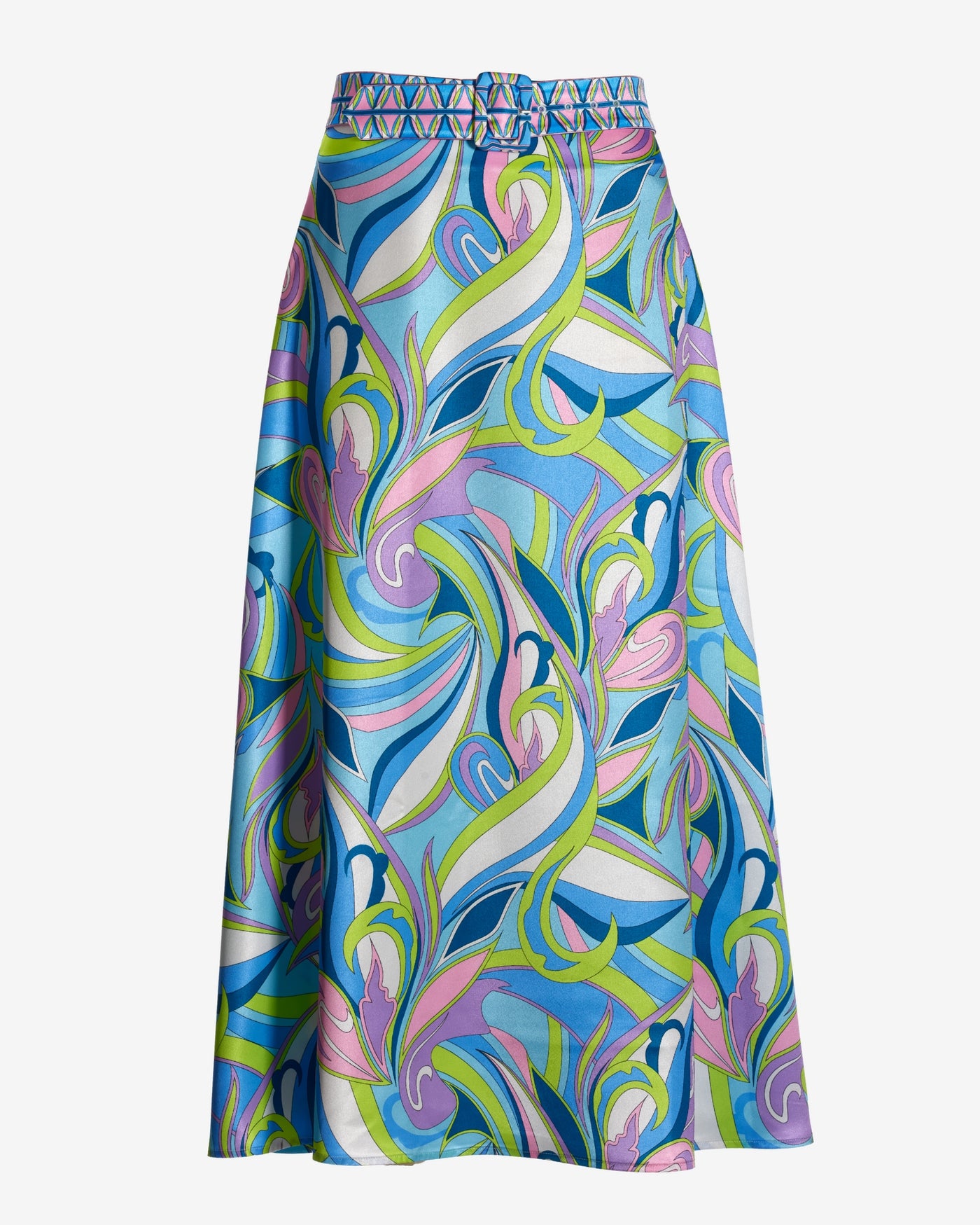 Abigail Abstract Print Charmeuse Belted Midi Skirt Multi