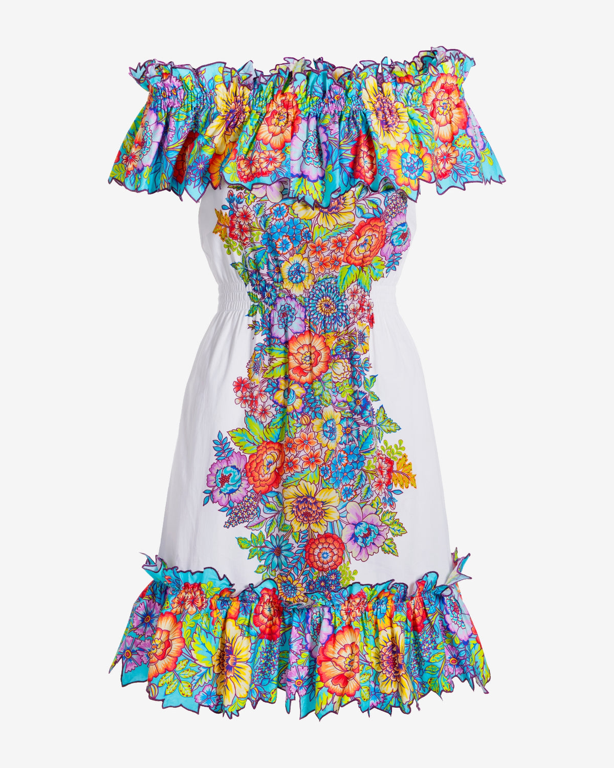 Laser Cut Floral Print Off The Shoulder A Line Dress Venice Blooms