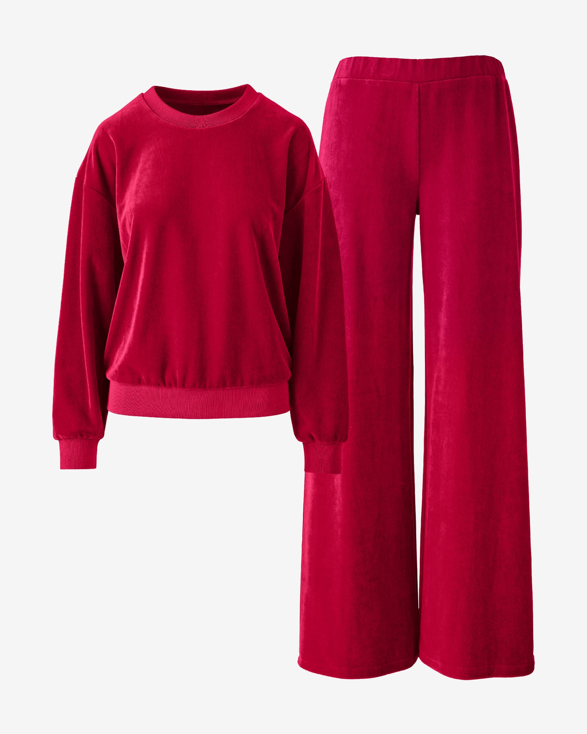Cotton Velour Pull Over and Mid Rise Wide Leg Pant Set French Kiss