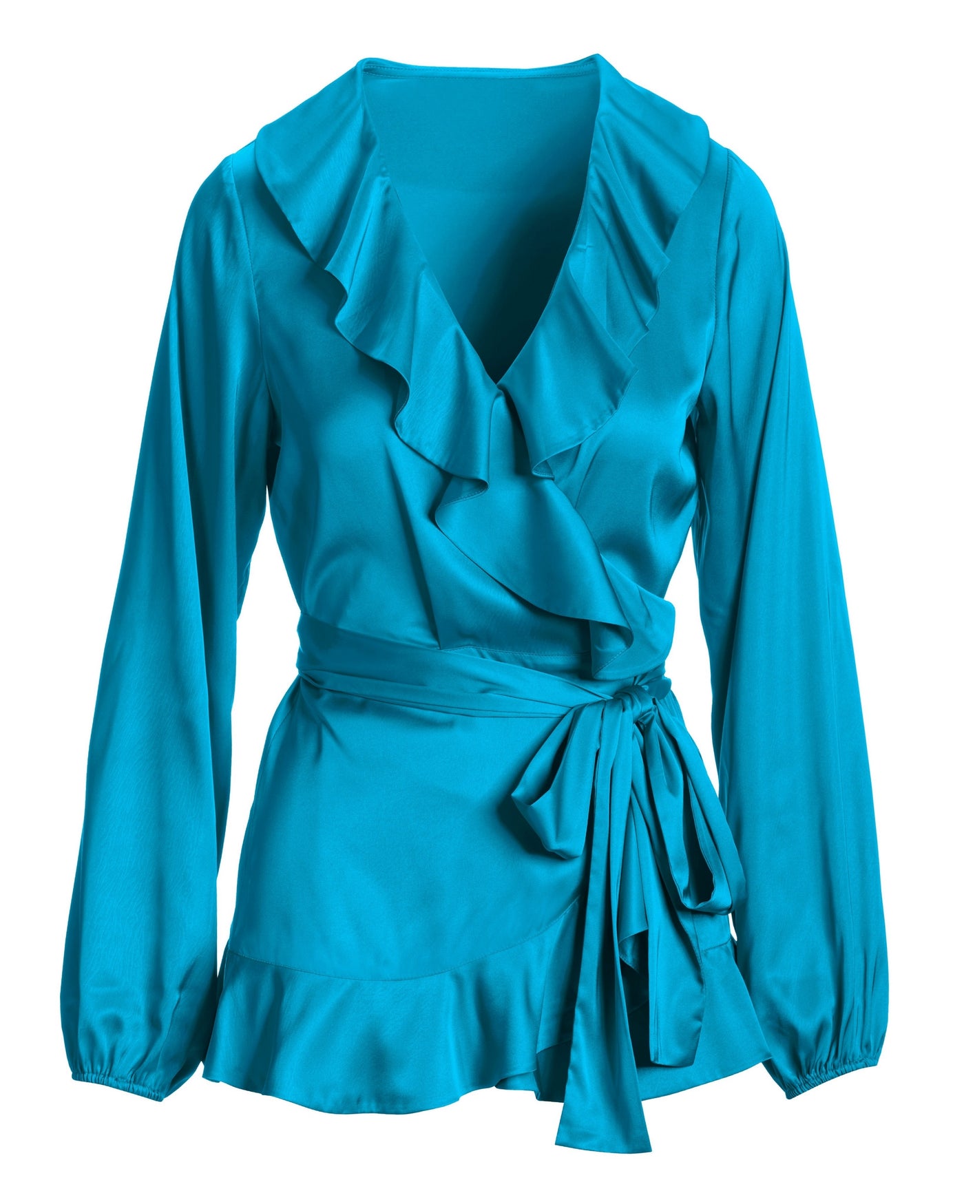 Ruffle Detail V Neck Blouse Blue Danube